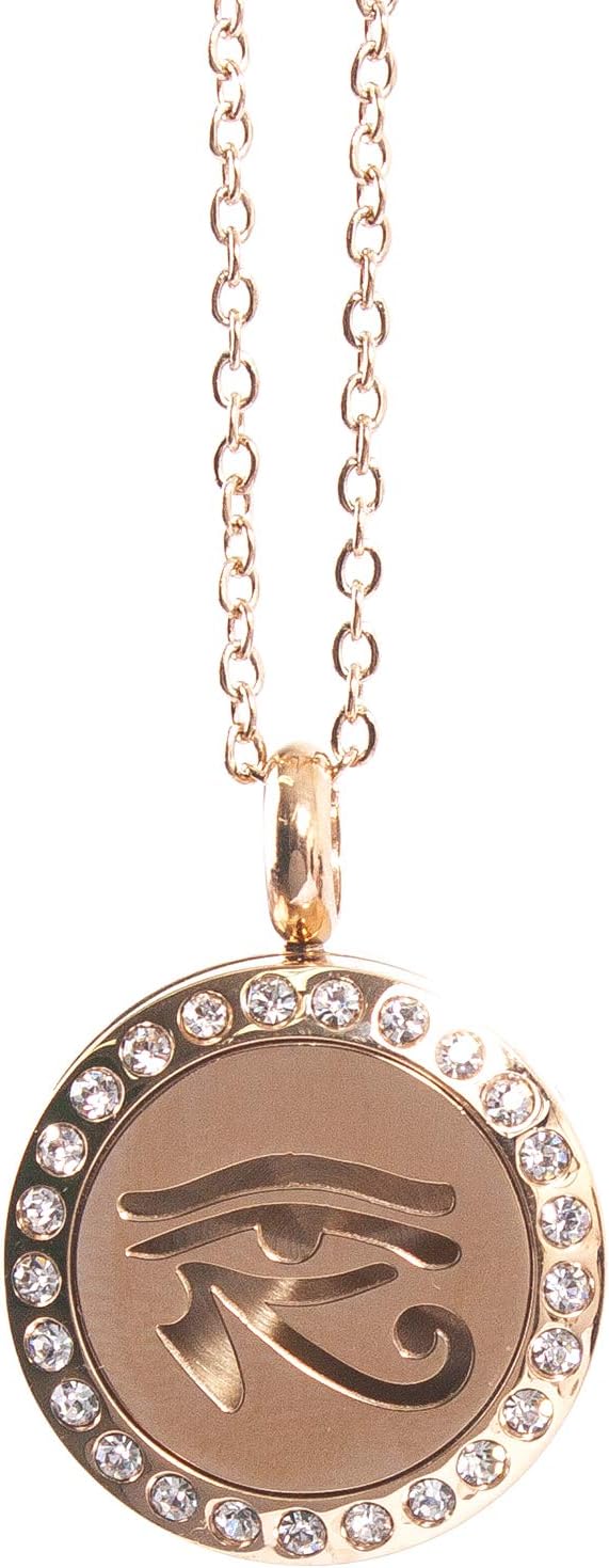 Mystic Moments | Eye of Horus | Aromatherapy Oil Diffuser Rose Gold Necklace Locket with Pad