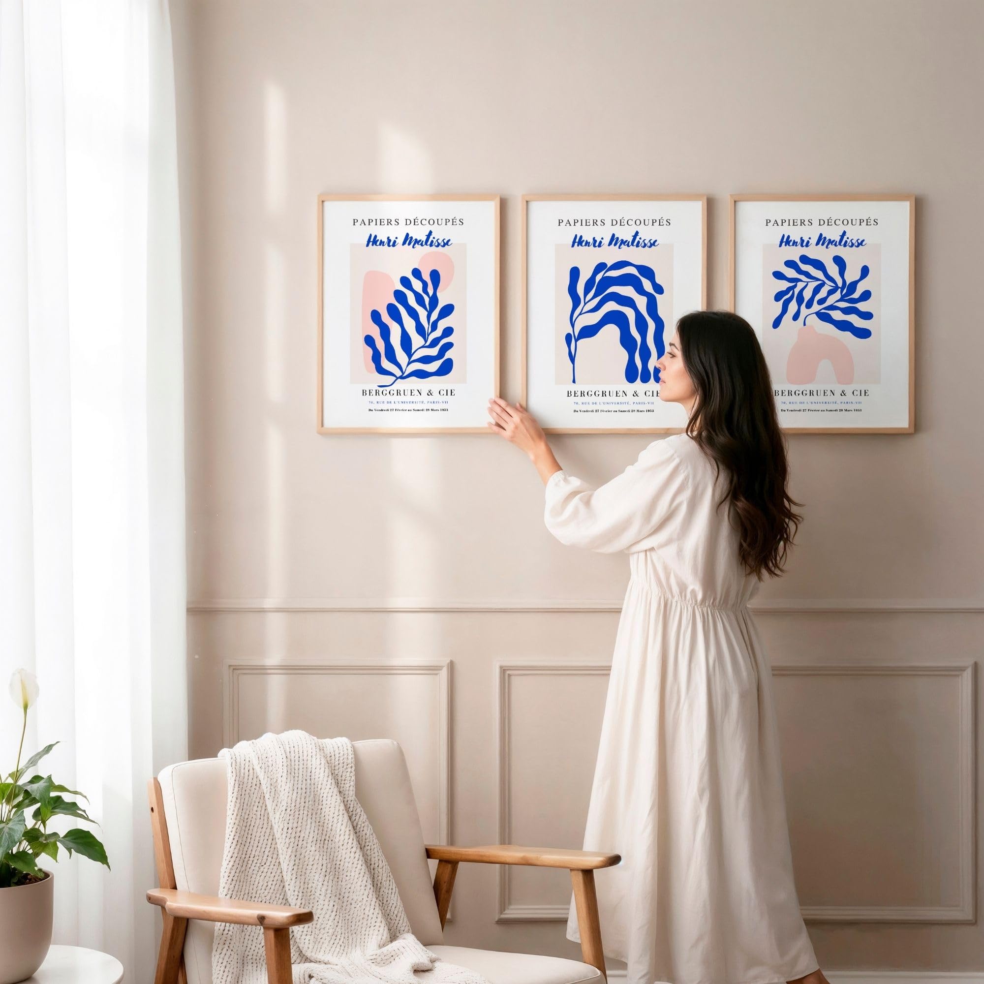 ARTINSPIRIO Lot de 3 posters Matisse bleu rose – Tableaux muraux botaniques
