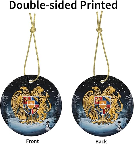 Miniatura 3 de Escudo de armas armenio encantadores adornos colgantes de cerámica para árbol de Navidad, 2.9 pulgadas, decoración para el hogar en interiores y