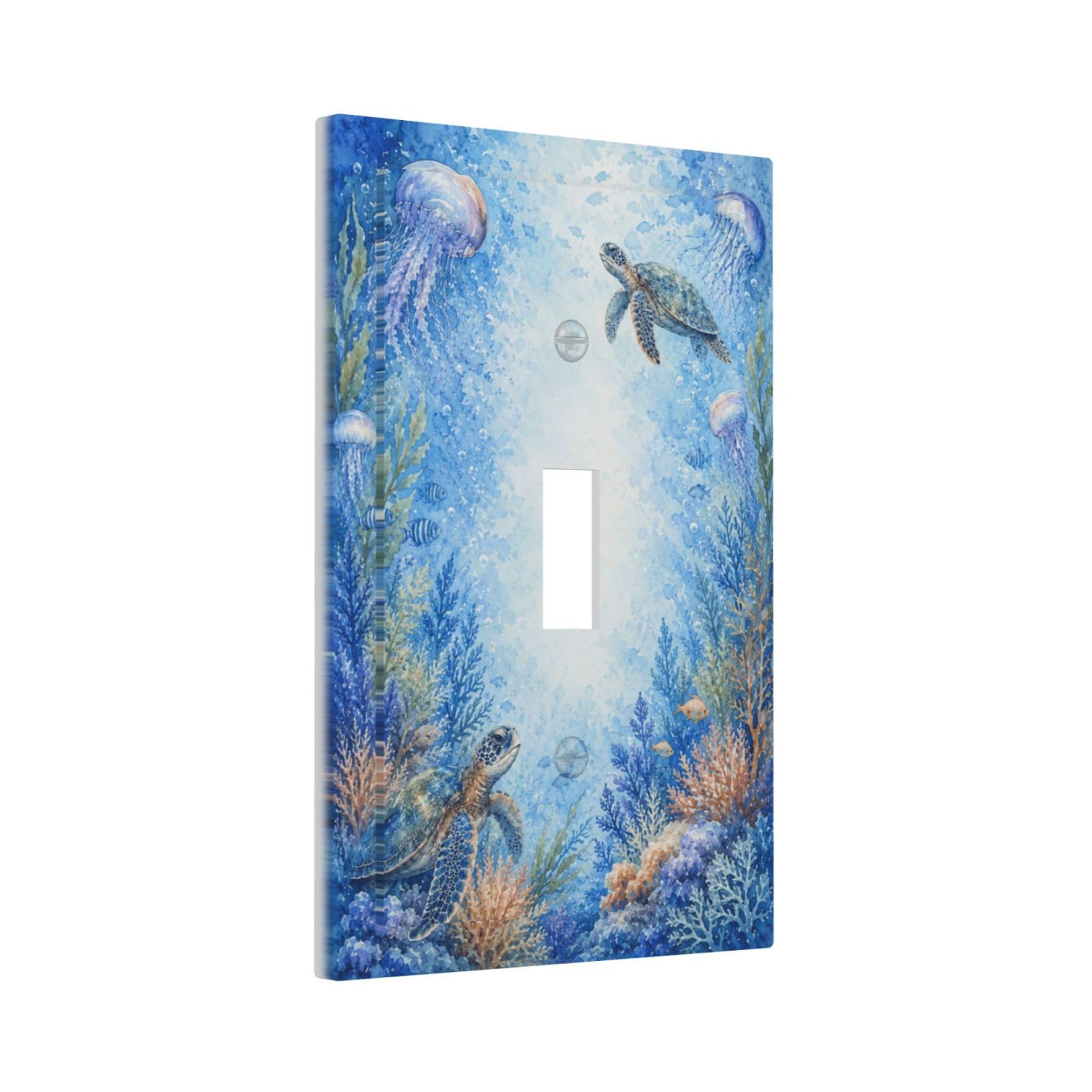 Yamxbfa Decorative Light Switch Cover Plate Blue Underwater Sea Turtle Pastel Jellyfish Coral Seaweed 1 Gang Single Toggle Wall Plates Outlet Covers Switch Plate Covers for Bathroom Decor