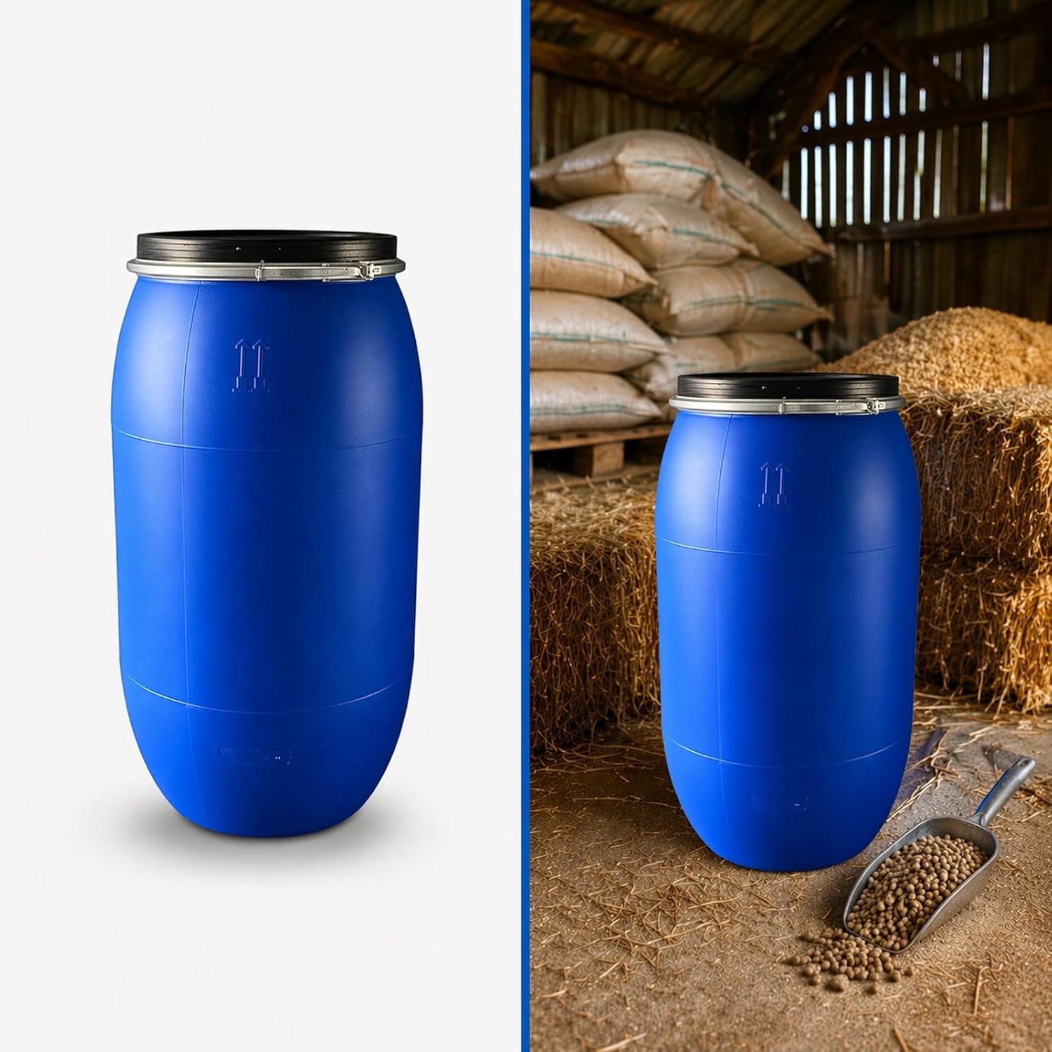 Plastic Drum with Lid, Open Top Shipping Barrel Blue Barrel for Household Utility, Camping Gear, Cleaning Supplies, Tool Storage, Patio, Shed and Garage Organization, Reusable Water Barrel(160L)