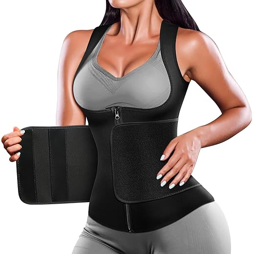 Cimkiz Sweat Vest Waist Trainer for Womens Workout Tank Zipper Vest Adjustable Belt Sauna Suit Compression
