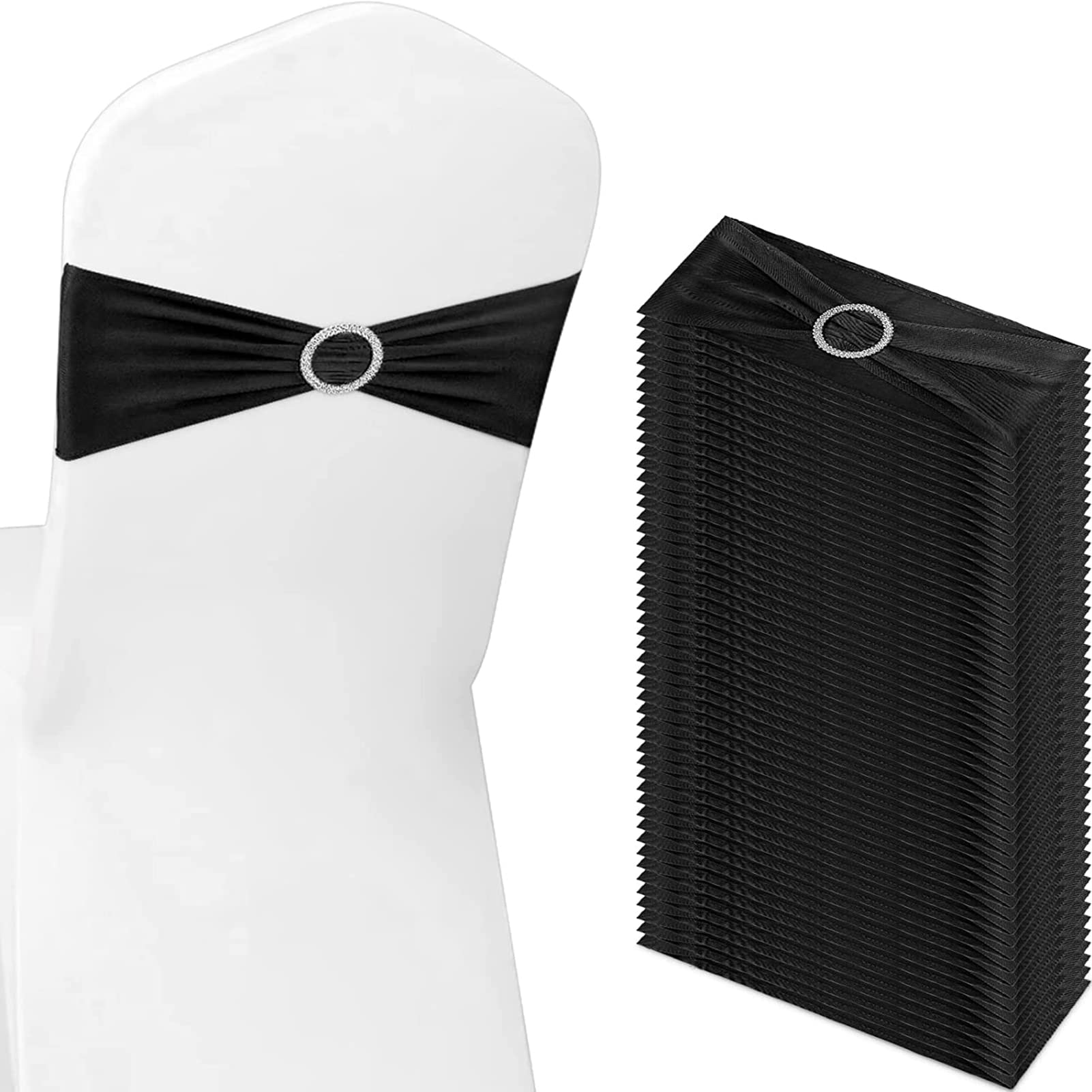 Stuhlschleifen, Stretch Hochzeit Stuhl Cover-Band, mit Schnalle Schieber Schärpen Schleife Dekorationen Stuhl Bezüge Stuhl Sitz Bezug Dekoration (50,Schwarz)