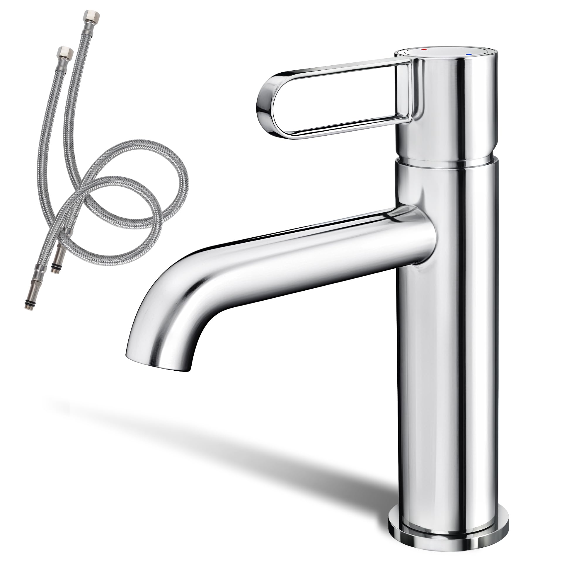 ALPHA HOME Mischbatterie Bad Wasserhahn Badarmatur Waschtischarmatur mit Wassersparfunktion, Einhebelmischer mit 60cm Anschlussschlauch für Gäste WC Bad, Chrom