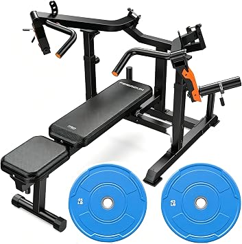 FEIERDUN Plate Loaded Chest Press Station, Adjustable Converging Arm Strength Trainer with Multi-Position Bench, Commercial Style Upper Body Workout Equipment,90LBS Werght Package