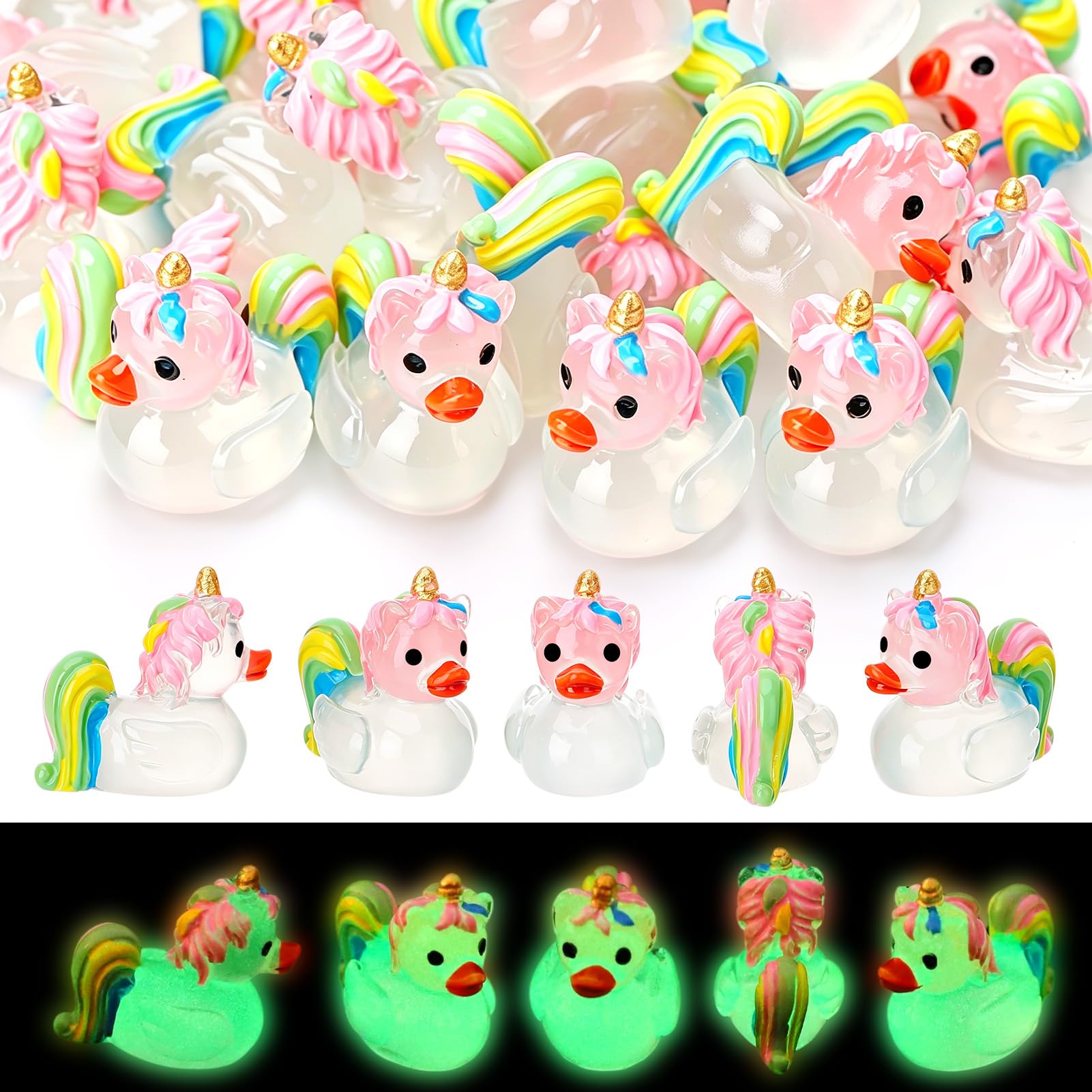 50 Pcs Unicorn Ducks Toy Figures, Mini Resin Ducks Bulk