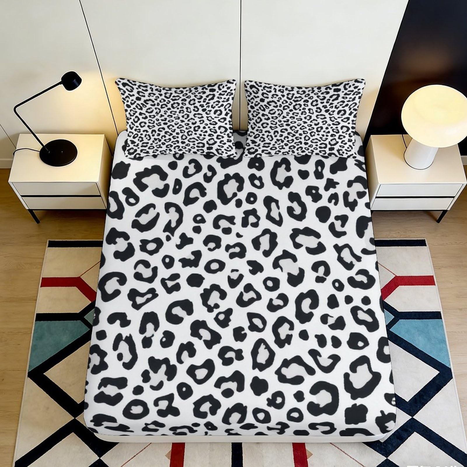 3D Printed Leopard Fitted Sheet Microfiber Deep Pocket Non-Slip Leopard Mattress Fitted Cover Full Wrap Washable for Adults Teens 200x200x25cm 90x200x25cm