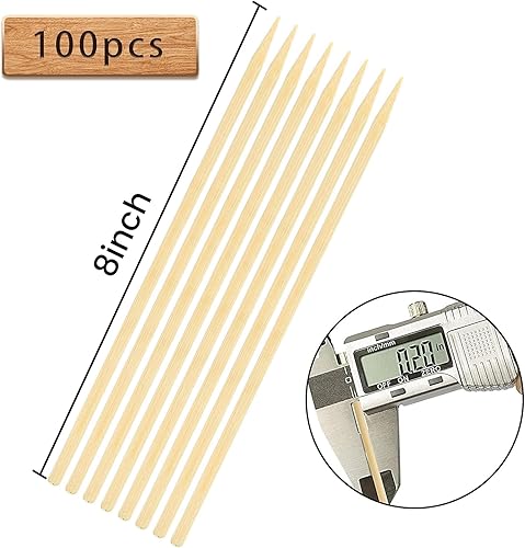 Miniatura 2 de HANSGO Pinchos de bambú natural, brochetas de madera de 0.197 in y 8 pulgadas para aperitivo, frutas, cócteles, kabob, fuente de chocolate,