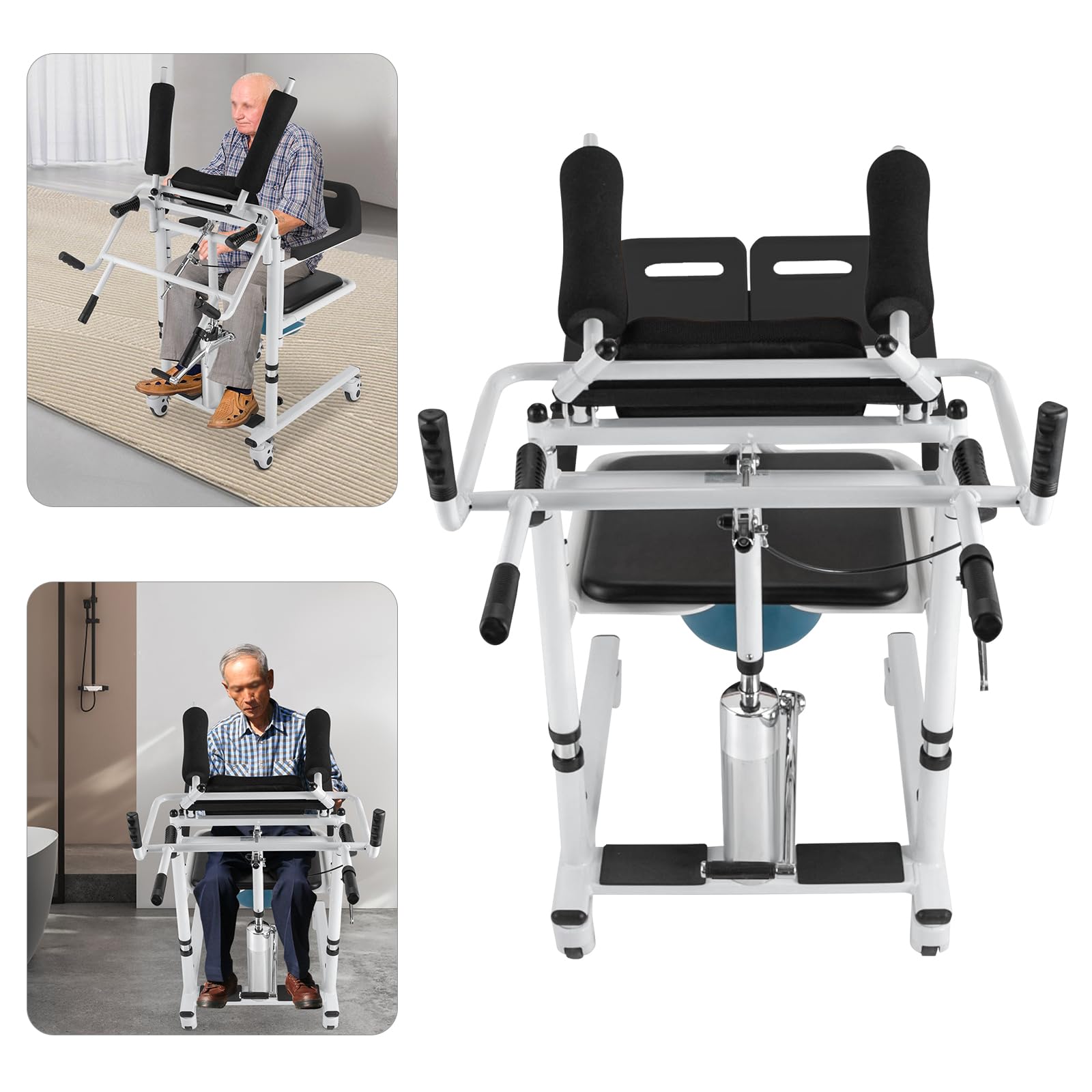 Krzesło toaletowe, hydrauliczne podnoszenie, wózek pielęgnacyjny, z regulacją wysokości, mobilna toaleta i krzesło prysznicowe, nośność 150 kg, podwyższenie deski sedesowej dla dorosłych z rolkami