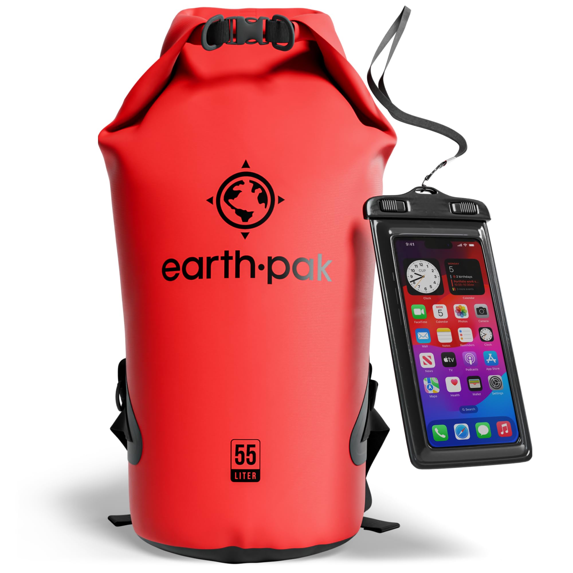 Earth Pak – Bolsa Impermeable – Bolsa de compresión Seca Enrollable Mantiene el Equipo seco para Kayak, Playa, Rafting, canotaje, Senderismo, Camping y Pesca con Funda Impermeable para teléfono móvil