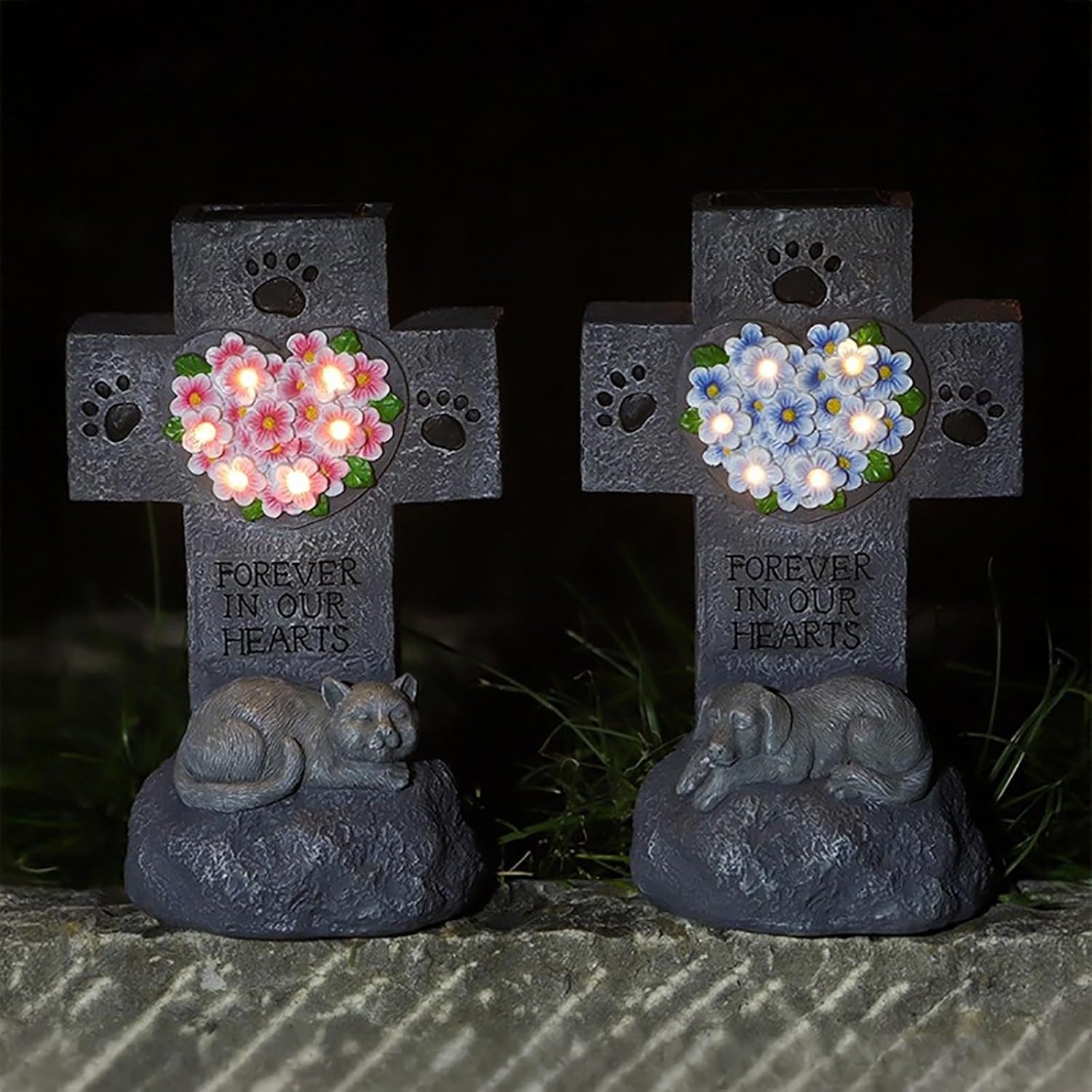 Solar Light Pet Memorial Stones Dog Grave Markers Outdoor, Shinning Cat Headstones Loss Stones for Lawn Porch Patio Pet Memorial Gifts(Dog)