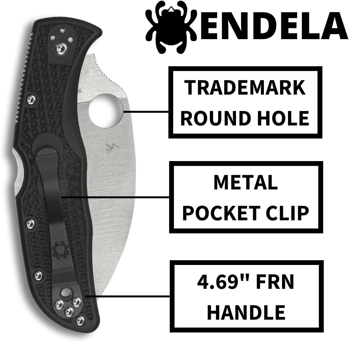 Spyderco Endela Lightweight Wharncliffe Folding Pocket Knife with 3" VG-10 Steel Blade and FRN Handle - EDC Knife for Men and Women, Perfect for Hunting, Tactical, Camping - PlainEdge - C243FPWCBK