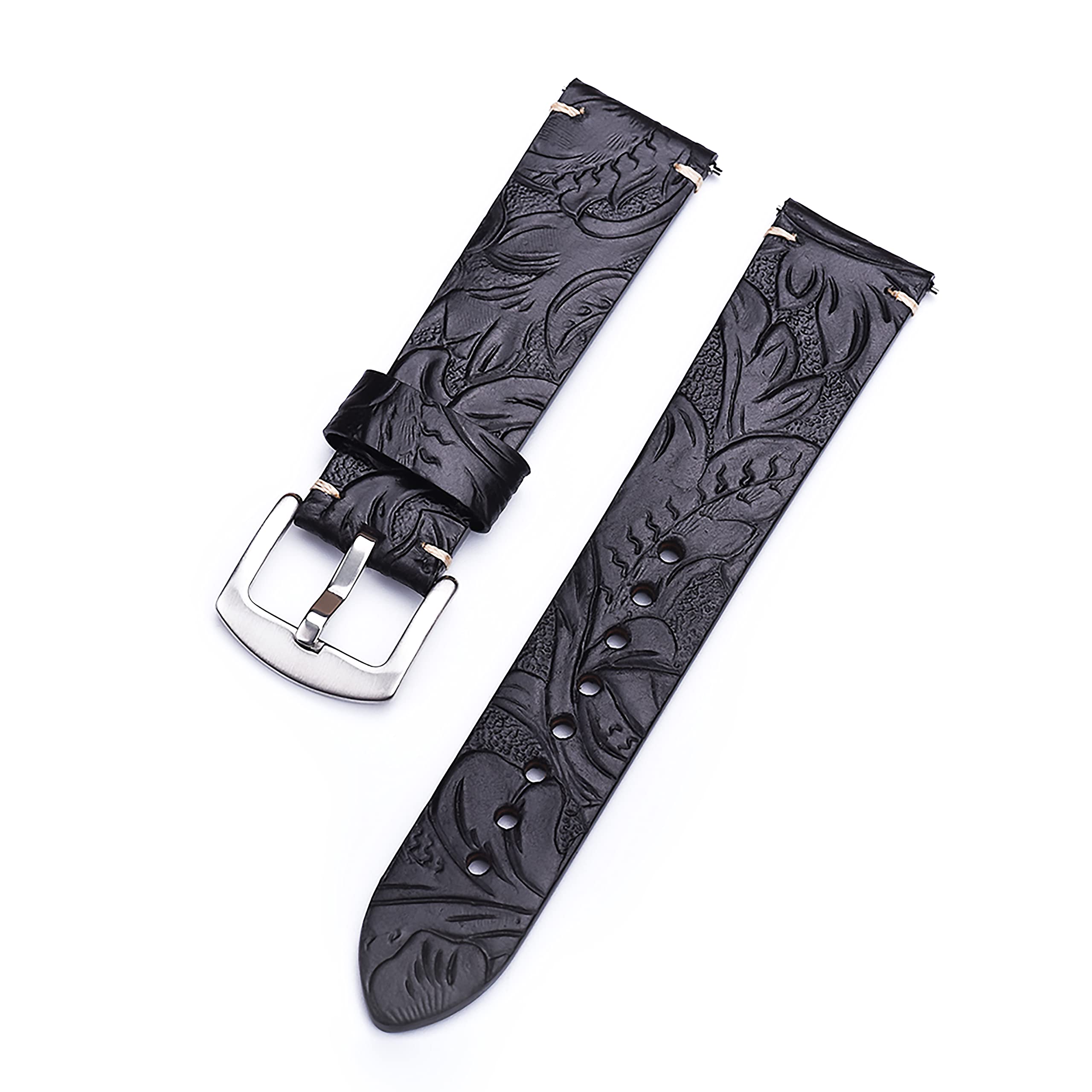 Quick Release Carved Pattern Leather Watch Strap (Black, 20 mm) (B0BCZJ7JTC) Amazon Price History, Amazon Price Tracker
