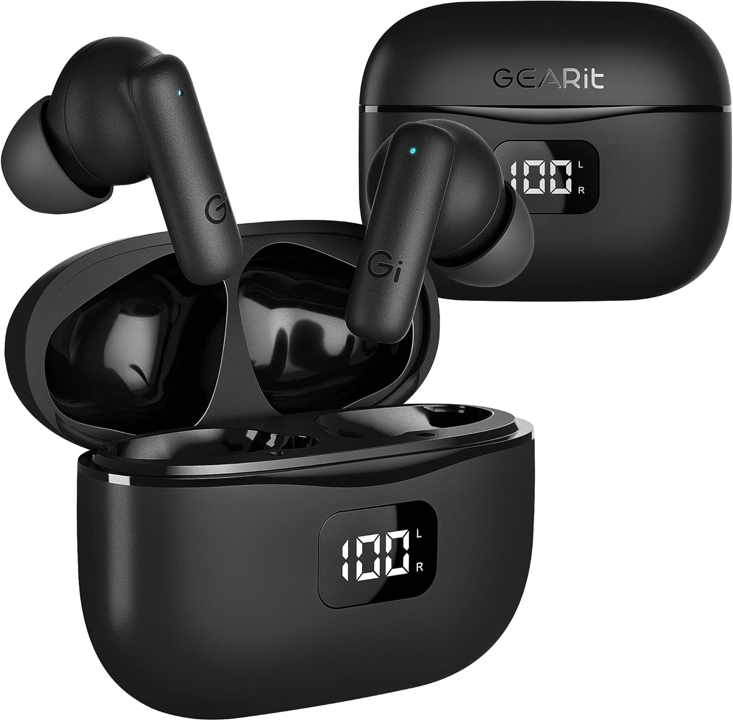 GEARit Wireless Earbuds Bluetooth 5.4, Active Noise Cancelling Ear Buds with 4 Mics, LED Display, Stereo Sound, 20H Playtime, IPX4 in Ear Earphones, Clear Calls, Low Latency, for Phone Sports Laptop