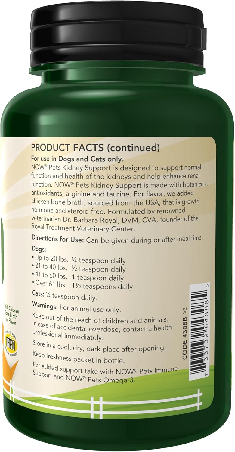 NOW Foods Pet Health, Kidney Support Supplement, Formulated for Cats & Dogs, NASC Certified, Powder, 4.2-Ounce