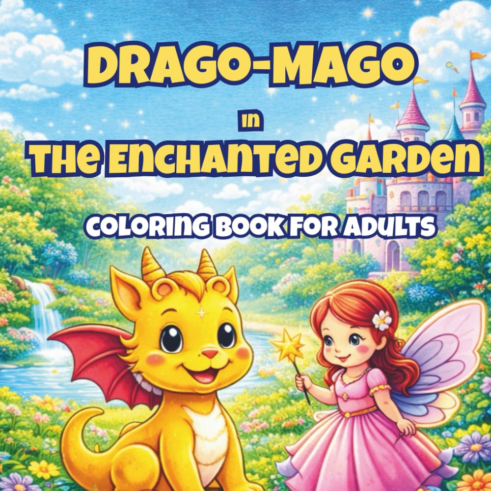 Drago-Mago in the Enchanted Garden: Cute Dragons and Fairy Friends in a Magical Garden: Relaxing Fantasy Coloring Book for Adults