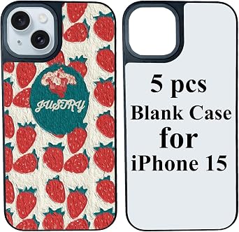 JUSTRY 5 Sets Sublimation Blanks Phone Case Bulk Covers Compatible with iPhone 15, 6.1-Inch, 2 in 1 2D DIY Case Soft Rubber Cover+Inserts Matte,Easy to Sublimate Customized Wholesale Pack