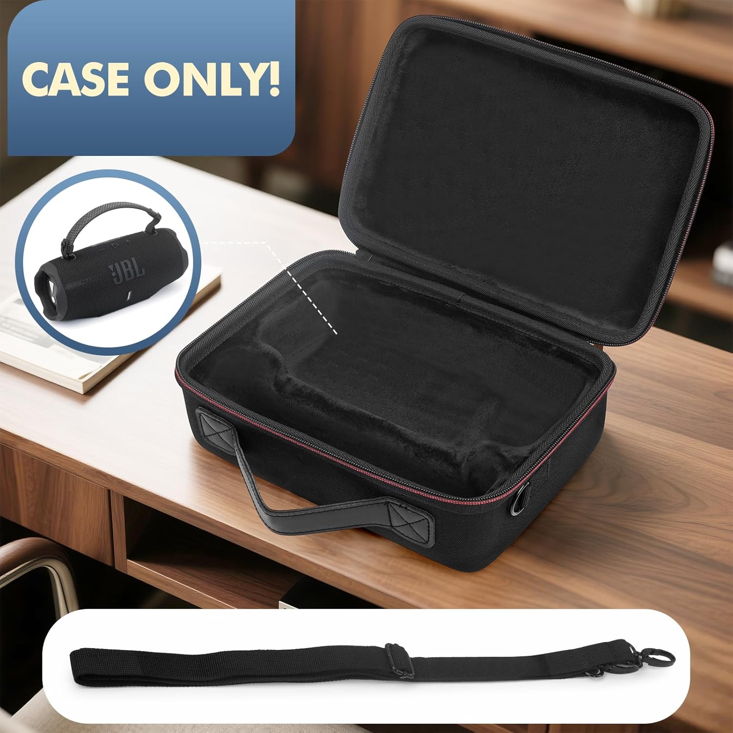Hard Case for JBL Charge 6/5/4 Bluetooth Speaker – Waterproof Travel Case with Adjustable Shoulder Strap, Durable Protection for On-the-Go Use(Purple) (black) - Image 3