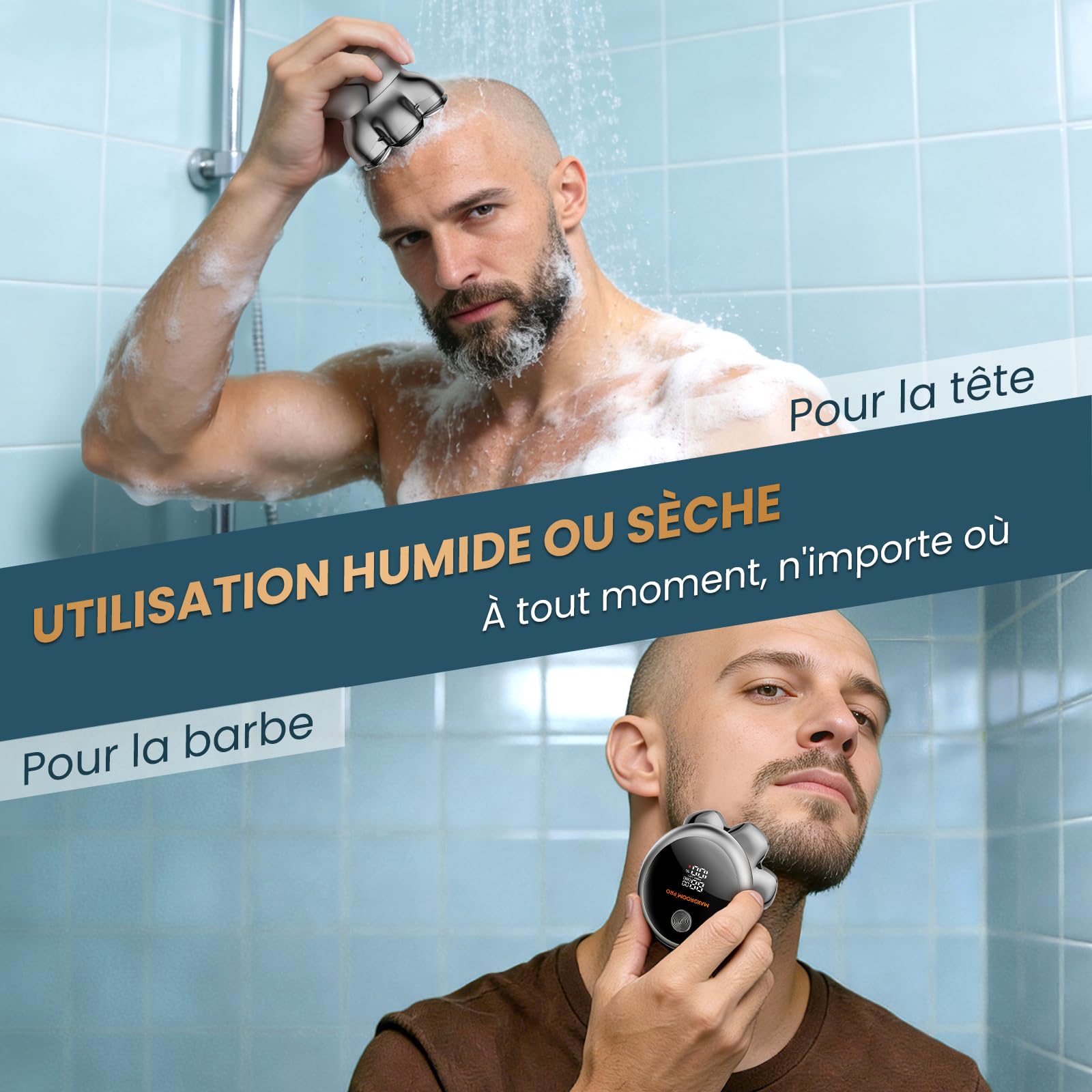 MAXGROOM 2026 Pro Rasoir Électrique Crâne pour Homme, Édition Argent, Tête Magnétique 7D, Moteur 8800 tr/min, Autonomie 140 min, Charge USB-C, Étanche IPX7, Rasage à Sec ou Humide (Argent)