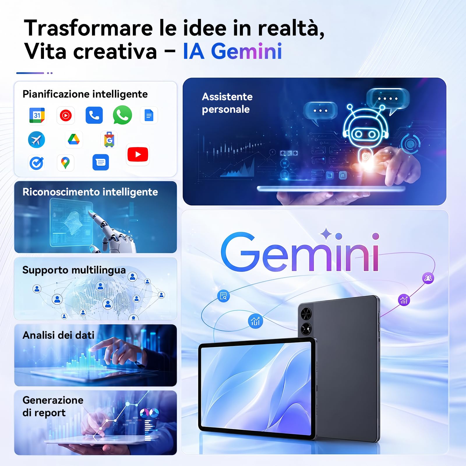 TABWEE 12 Pollici Tablet con Tastiera, 48 GB+256 GB, 10000 mAh | 1600 x 2400 QHD+, Widevine L1, 16 MP+8 MP, Gemini AI , GPS Incorporato, Tablet in Offerta con SIM (Garanzia di 4 Anni)