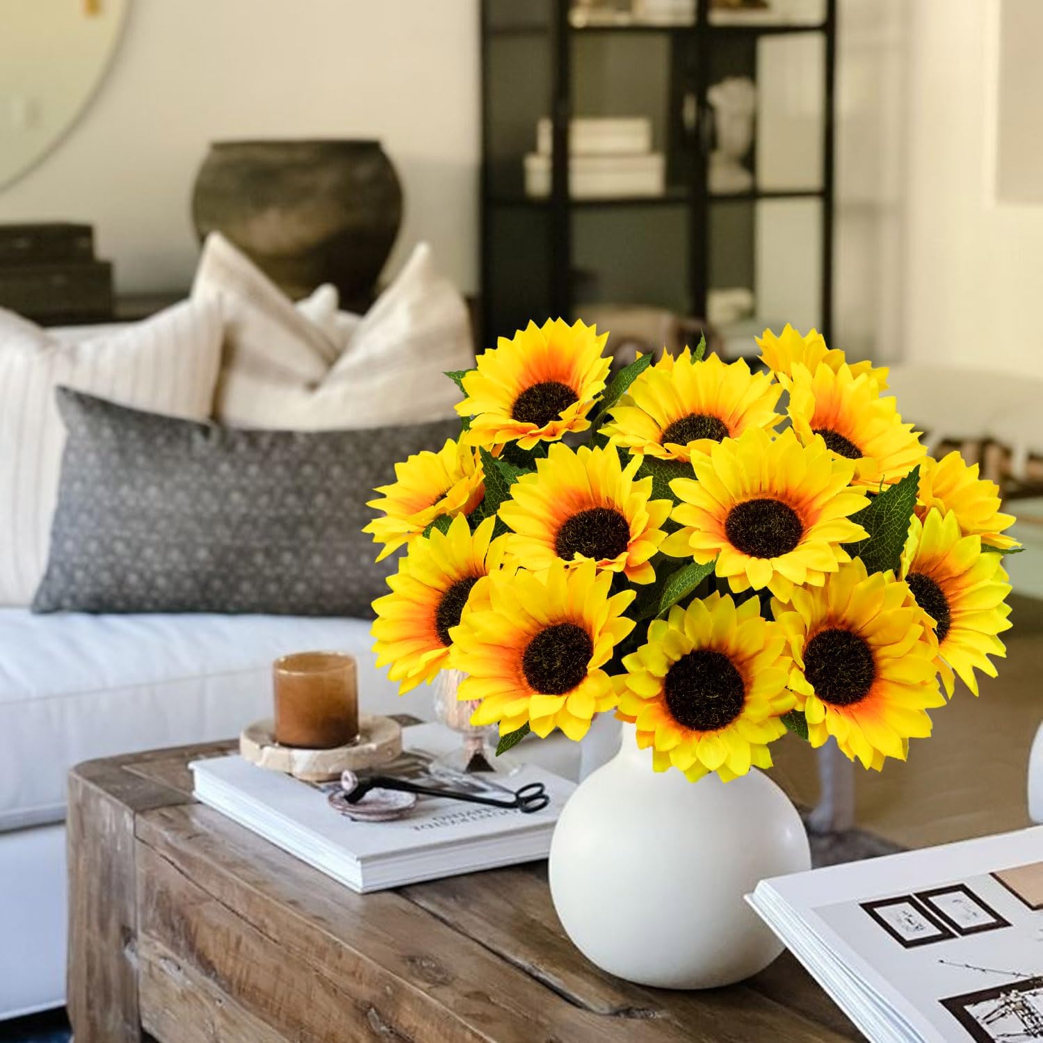 16Pcs Artificial Sunflower Single Stems, 10.6" Silk Fake Sunflowers Bulk with Small Heads, UV Resistant Faux Flowers for Outdoor Planters, Fall Decor, Wreath Crafts, Baby Shower&Centerpieces - Image 4