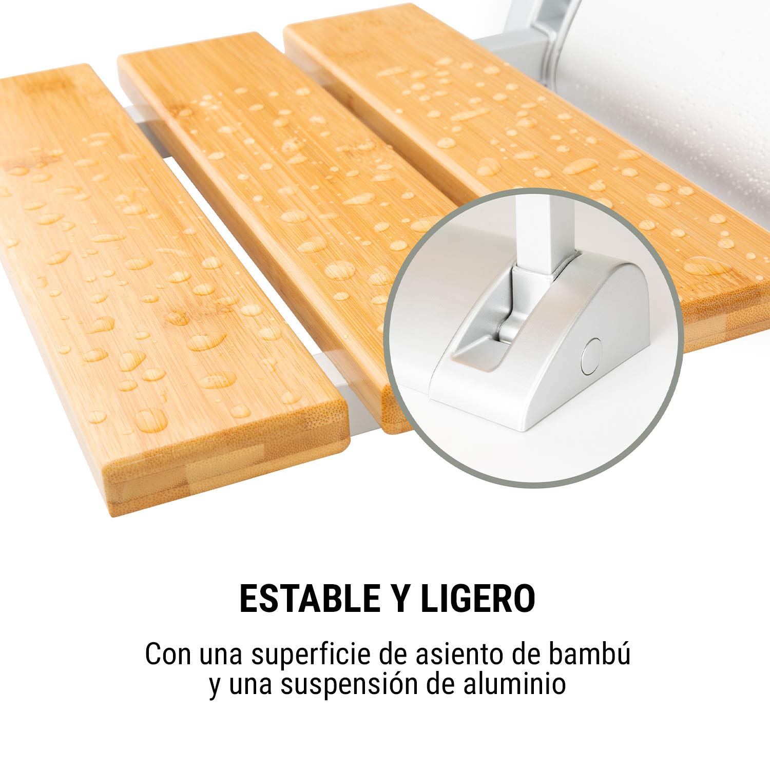 oneConcept Arielle Asiento de Ducha - Asiento abatible con de bambú, Soporte de aleación de Aluminio, Peso máx.: 160 kg, Incl. Material de Montaje, Tipo: Arielle, marrón