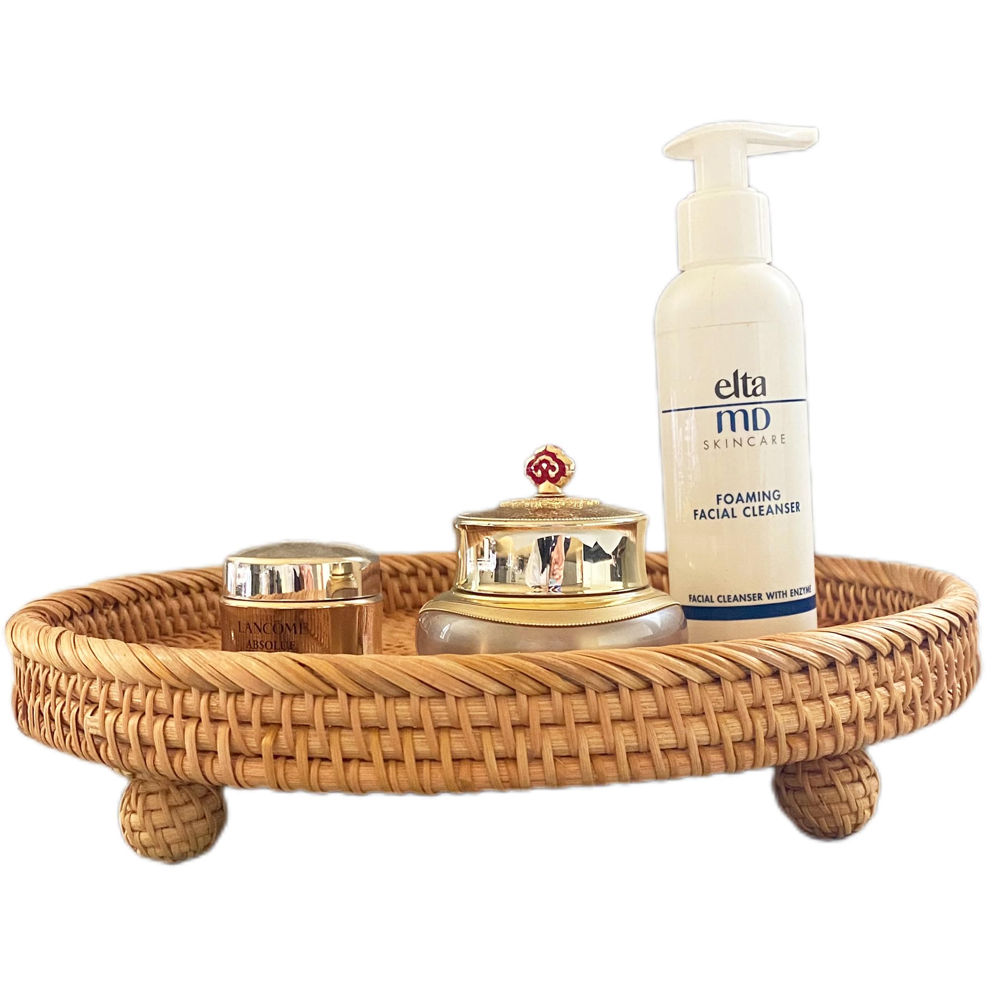 i-lan 12.5" Square Rattan Serving Basket - Square Woven Bread, Fruit, Keys Bowl Pedestal Stand with 1”Side,Flat Wicker Decorative Snack Basket Trays for Candy Dish,Rustic Platter,Display Riser