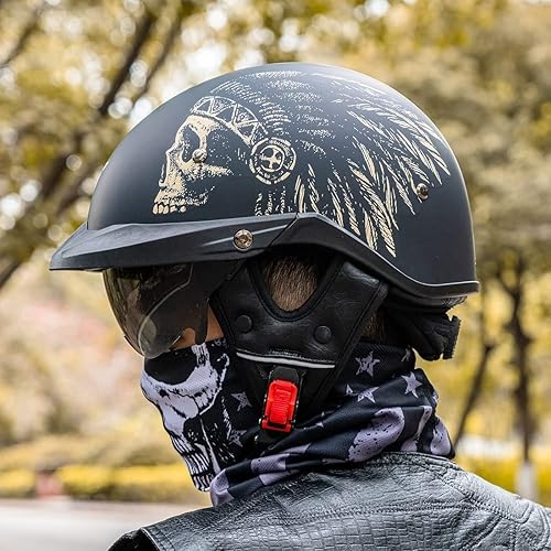 Miniatura 9 de VCOROS Half Helmets VHF04 - Parasol de cara abierta para motocicleta, hebilla de liberación rápida, ajustable, aprobado por DOT, para ciclismo,