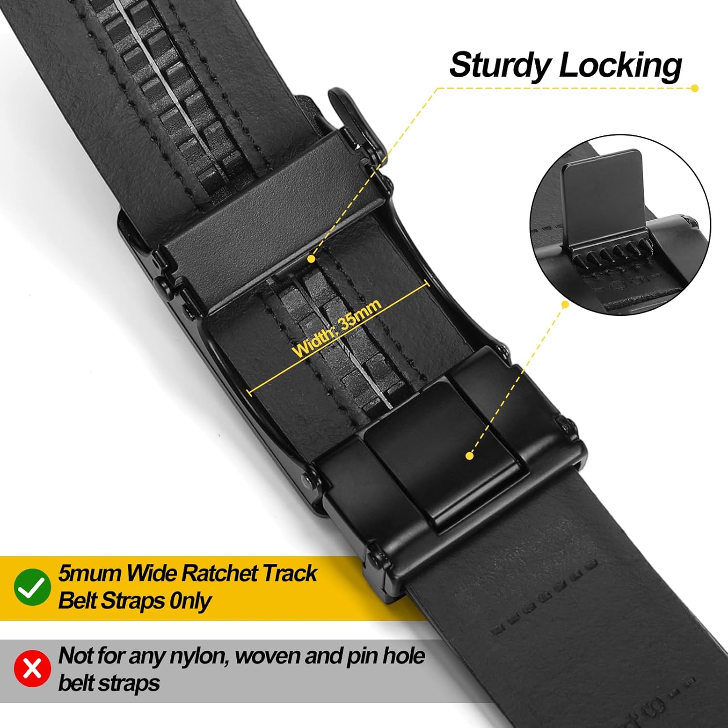 SENDEFN 35MM Ratchet Belt Buckle Only for 1 3/8" Slide Belt Strap, Automatic Click Buckle Adjustable - Image 3