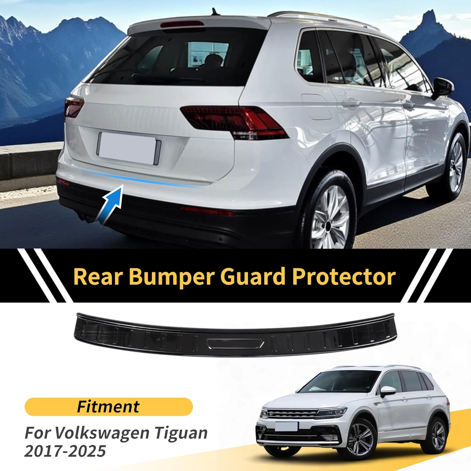 rear bumper cover for volkswagen tiguan 2017-2025 bumper trunk door entry guard cover protector black 1 pcs
