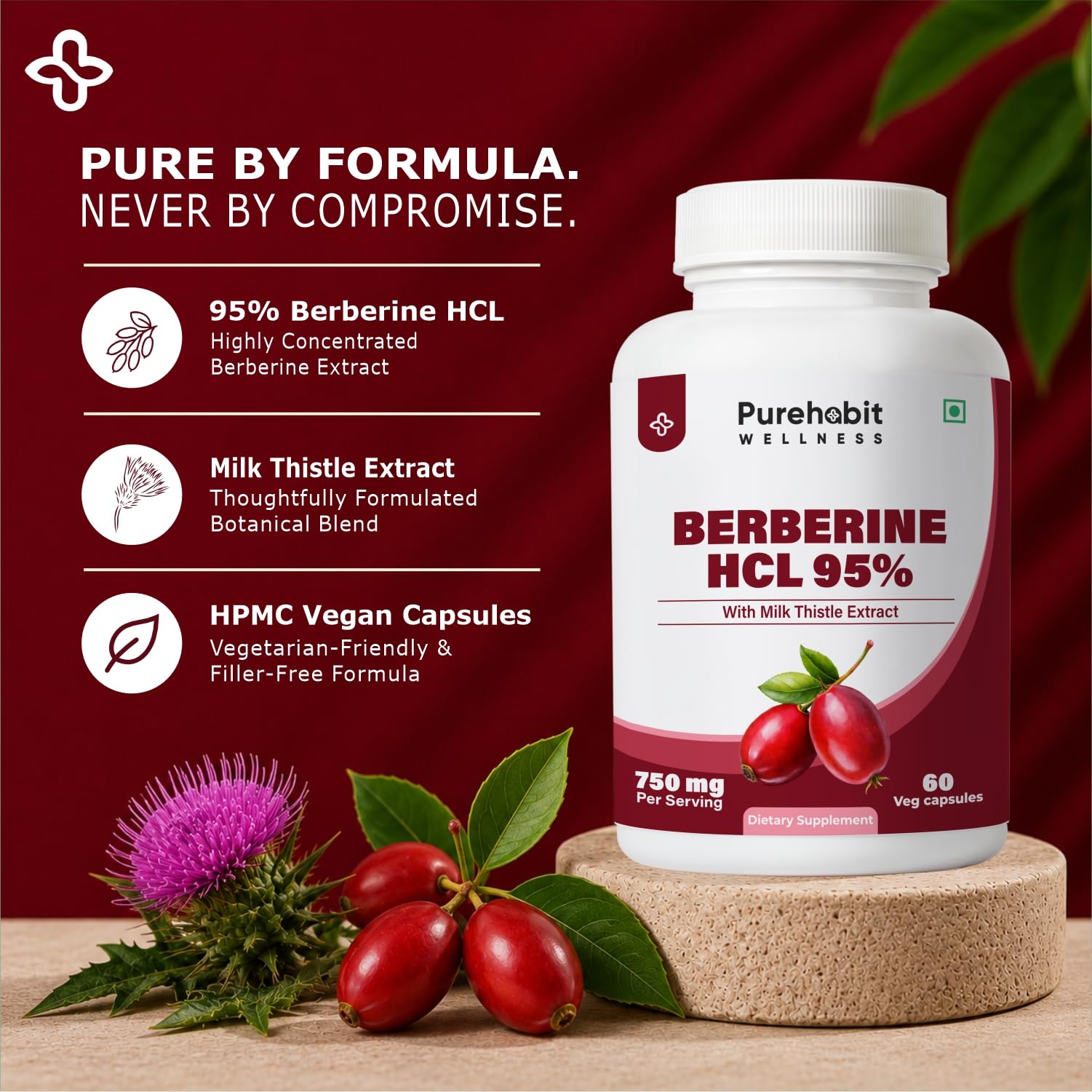 Berberine HCL 95% 500mg with Milk Thistle 250mg, 60 Veg Caps — Amazon image 4