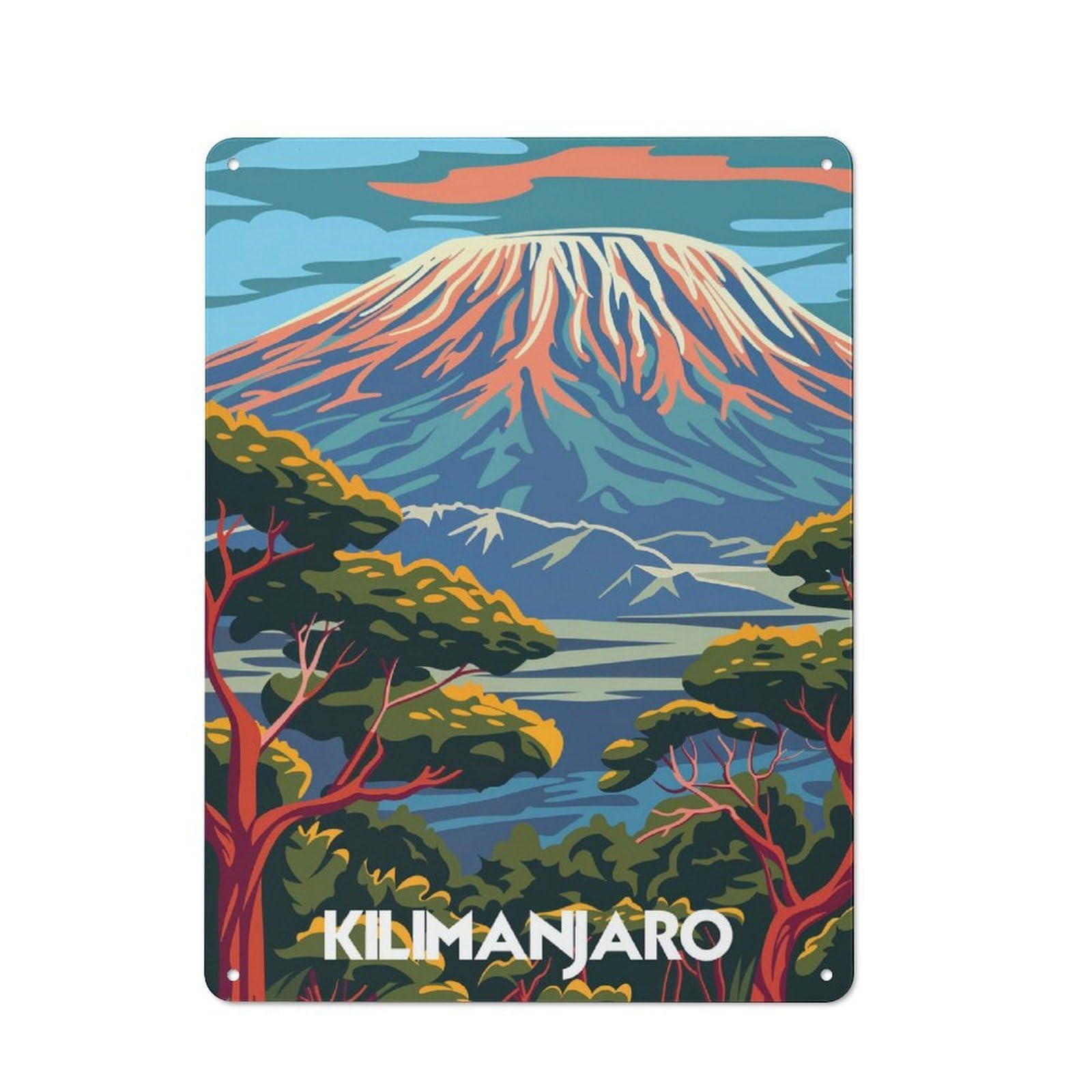 Junmoney Majestic Kilimanjaro Simple Retro Tin Sign 40X30cm, Office Wall Decor For Hobby Room, Office, Lounge Or Living Room