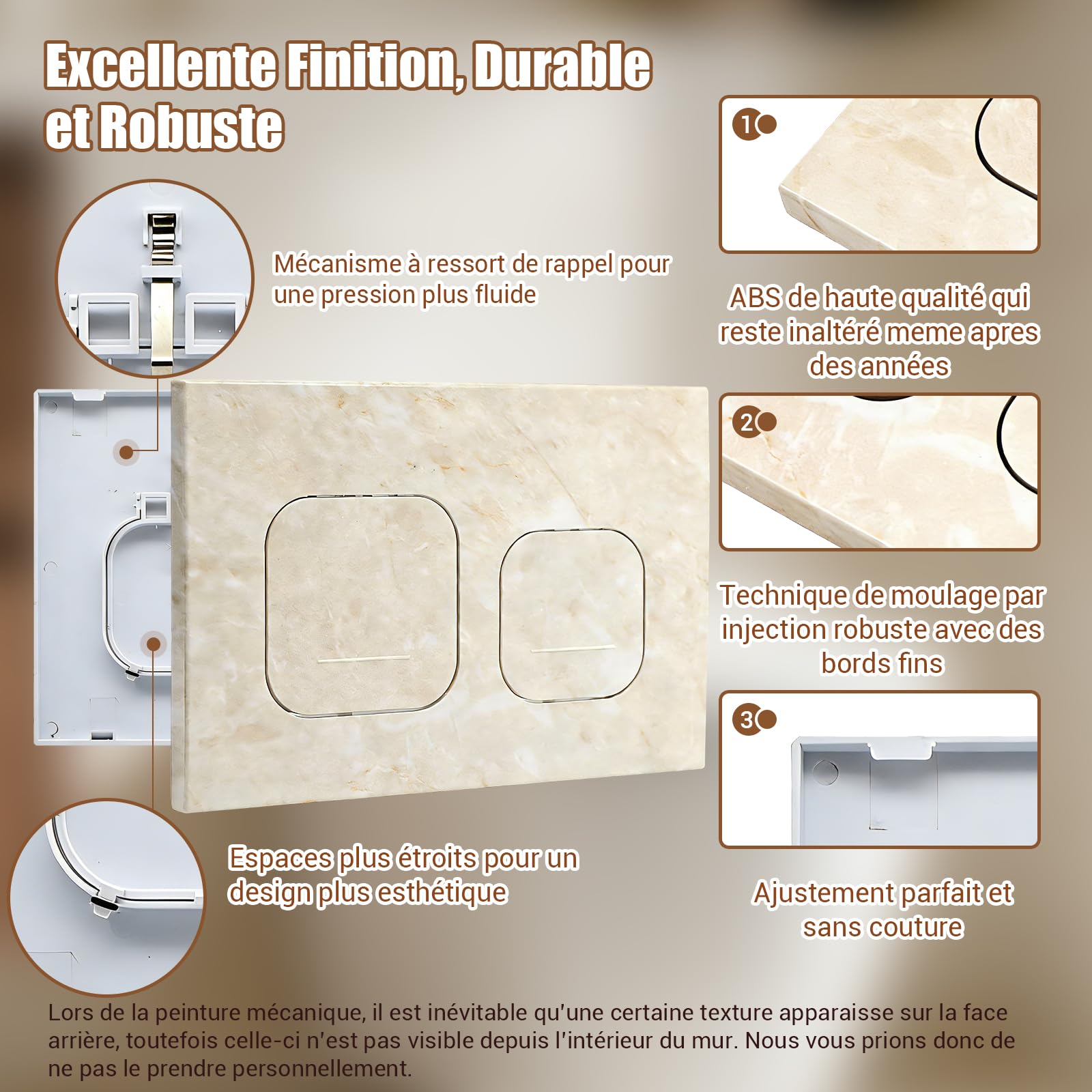 Plaque de Commande WC Compatible avec Geberit Duofix Sigma, Delta et Basic, Kit de Rechange avec Tiges de Poussée et Cadre de Montage pour UP300 & UP320, 245 x 164 mm(Beige-Y4-B)