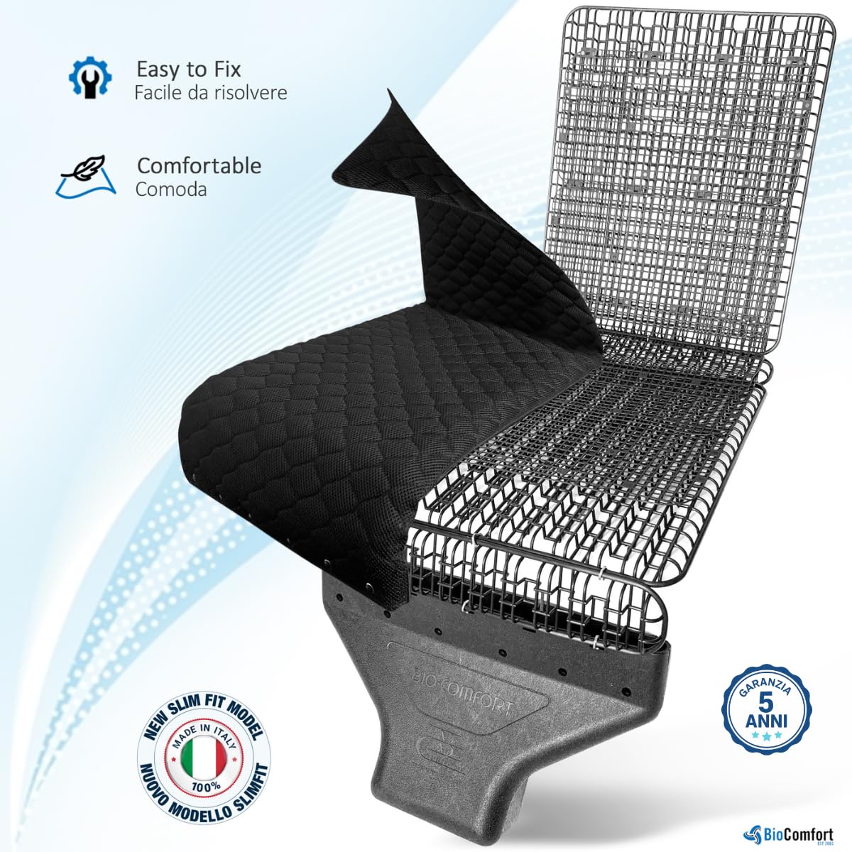 BIO COMFORT Coprisedile Auto Rinfrescante con Ventilazione, Made in Italy - Copri Sedile Universale Estivo - Schienale Aspirante, Ventilato, Rinfrescante e Refrigerante - Ideale per Taxi, Camion e NCC
