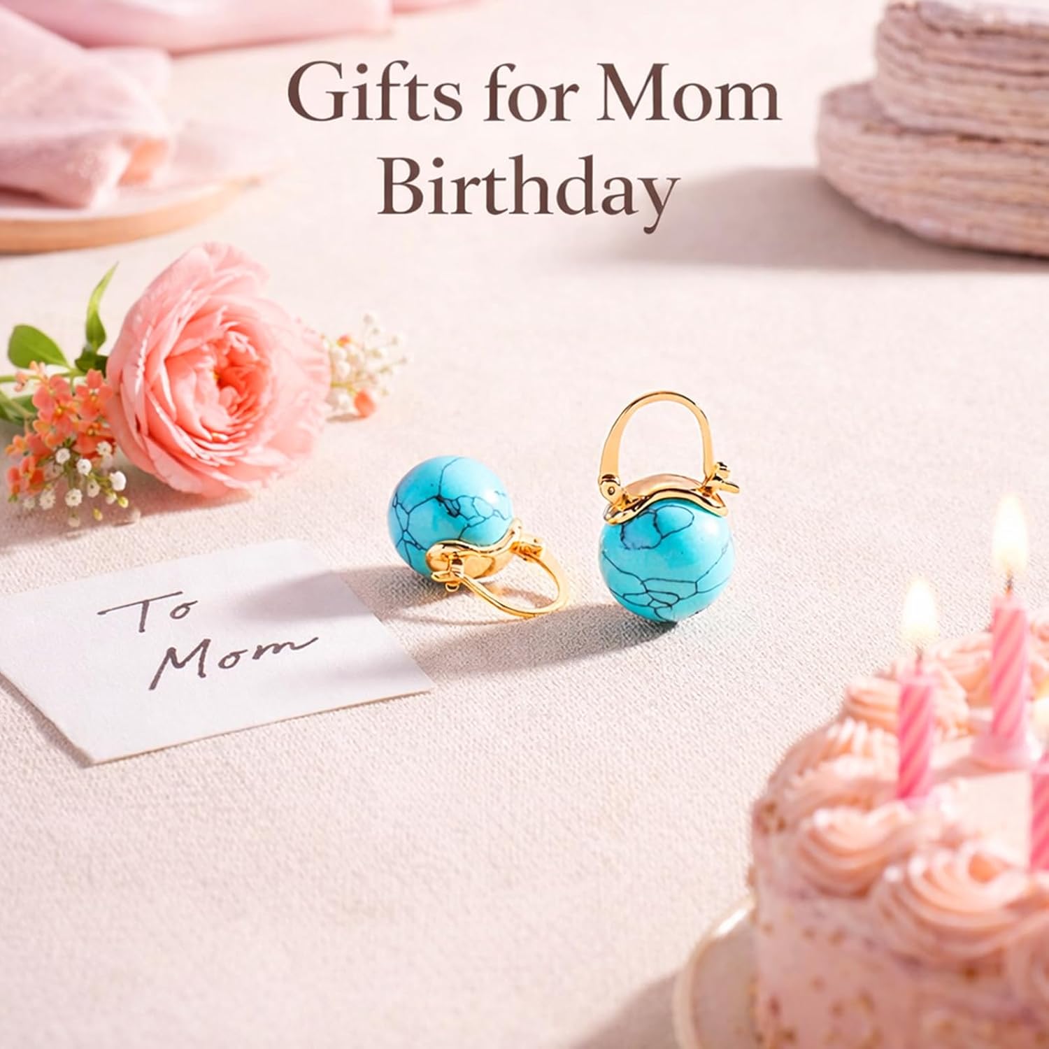 Birthday Gift for Women Natural Turquoise Huggie Hoop Earrings 14k Real Gold Plated Hypoallergenic Waterproof Western Country Jewelry