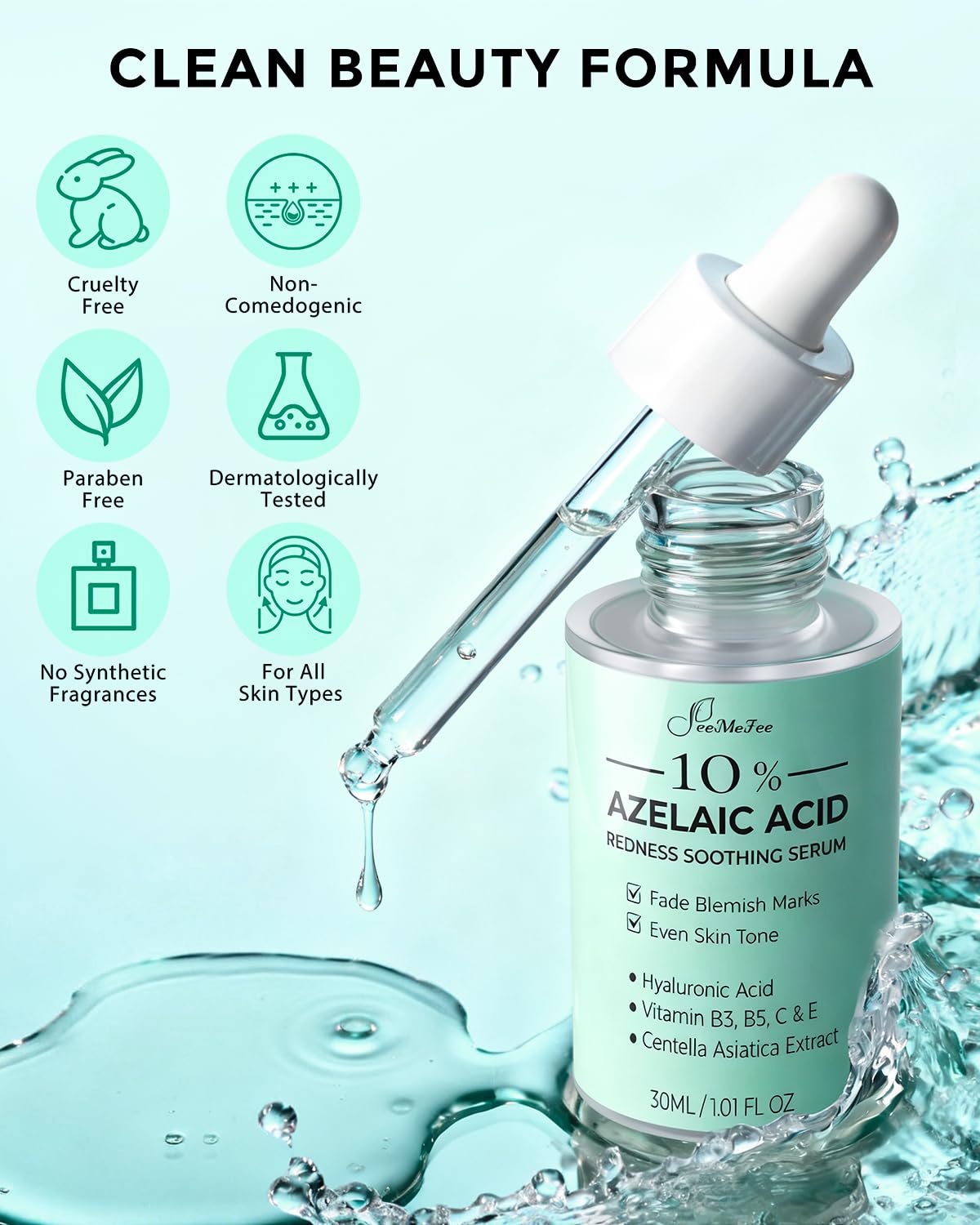 Azelaic Acid Serum,10% Azelaic Acid for Face – 20,000ppm Niacinamide, 5,000ppm Vitamin B5 – Centella Asiatica & Hyaluronic Acid - Soothe Redness, Refine Texture, and Hydrate, Korean Skincare 1 Fl Oz - Image 7