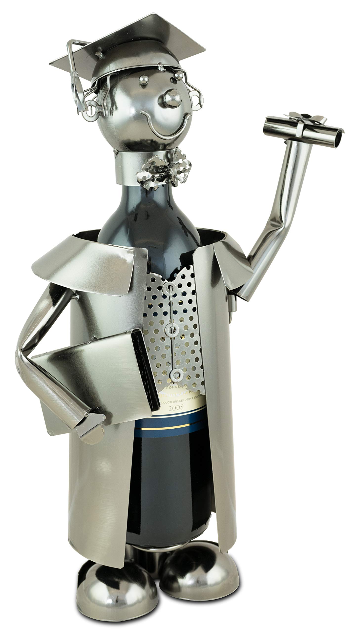 BRUBAKER Wine Bottle Holder 'Graduation' - Table Top Metal Sculpture - with Greeting Card
