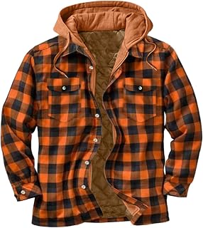 Whycat Mens Thermal Quilted Lined Flannel Shirts Jackets with Hood Button Down Long Sleeve Big and Tall Plaid Jackets