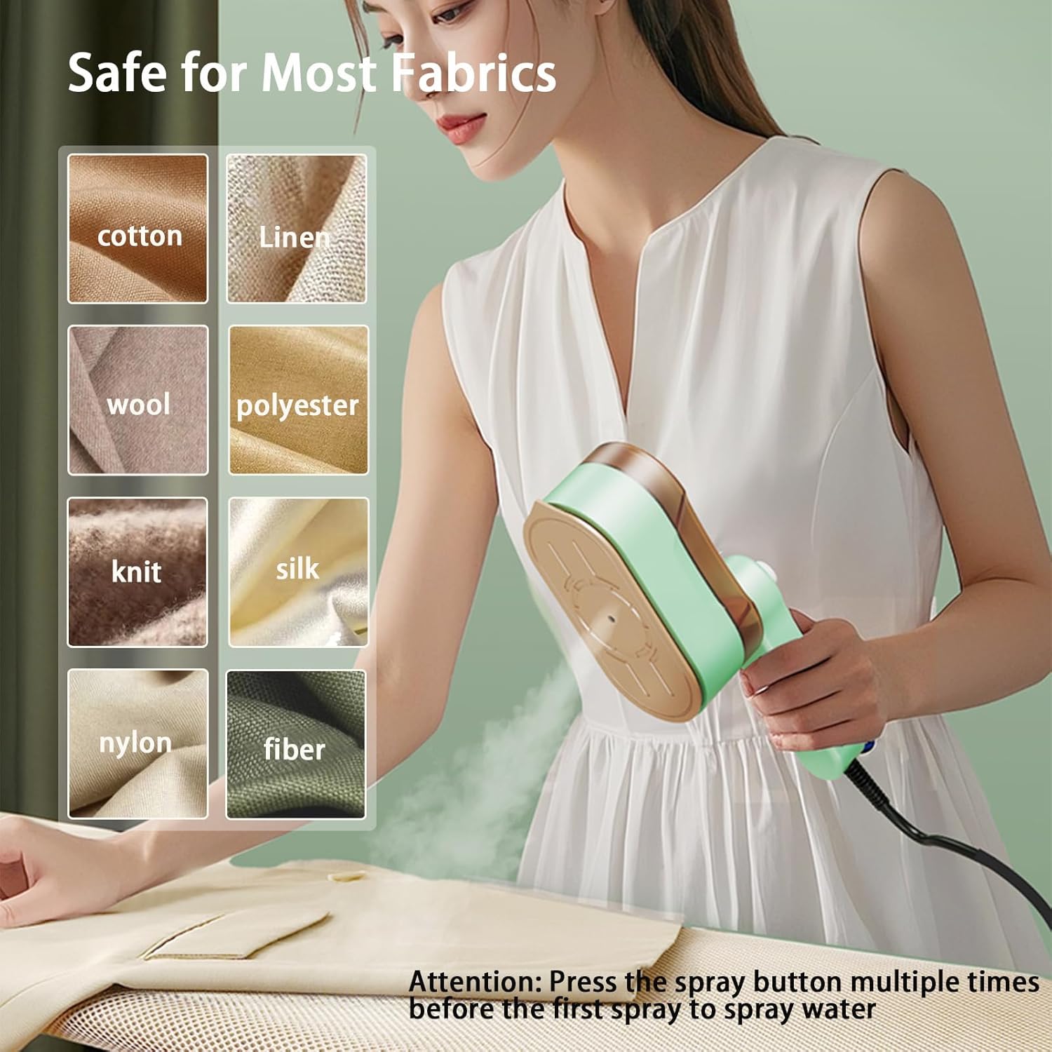 Portable Travel Steam Iron, 2-In-1 Wet&Dry Clothes Wrinkle Remover, Lightweight Handheld Hanging Iron with 20S Preheating, 150ml, Safe for Most Fabrics, Suitable for Home/Travel/Dormitories (White)