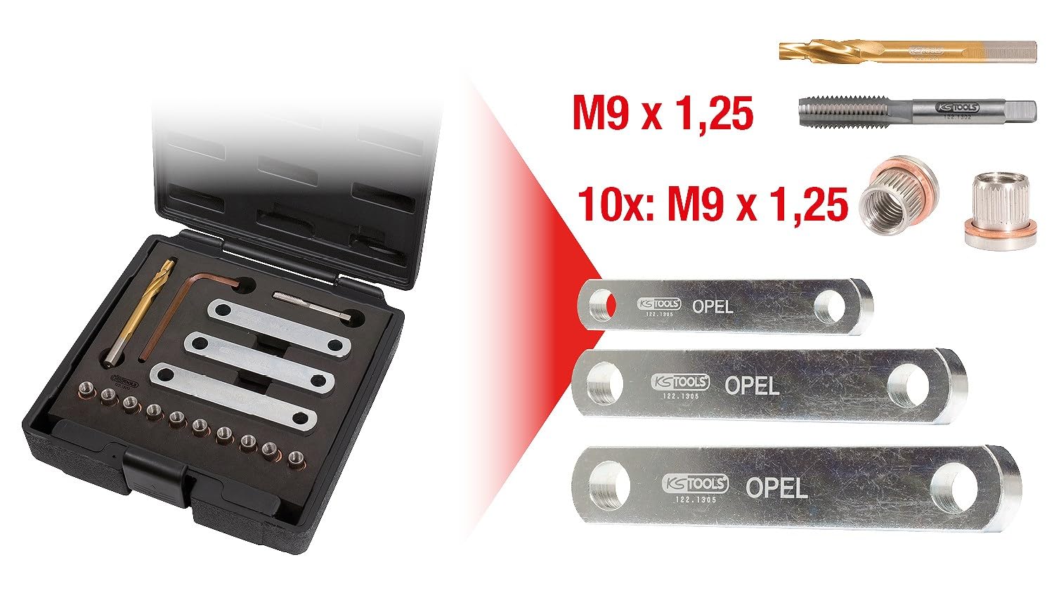 KS Tools 122.1300 Kit di riparazione filetti M9x1,25 p.perni guida di pinze freni