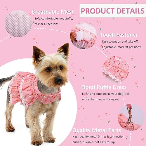 Miniatura 3 de Arnés de chaleco para perros pequeños y gatos, juego de arnés sin tirones para cachorro con correa, bonito vestido floral para perra, arnés de malla