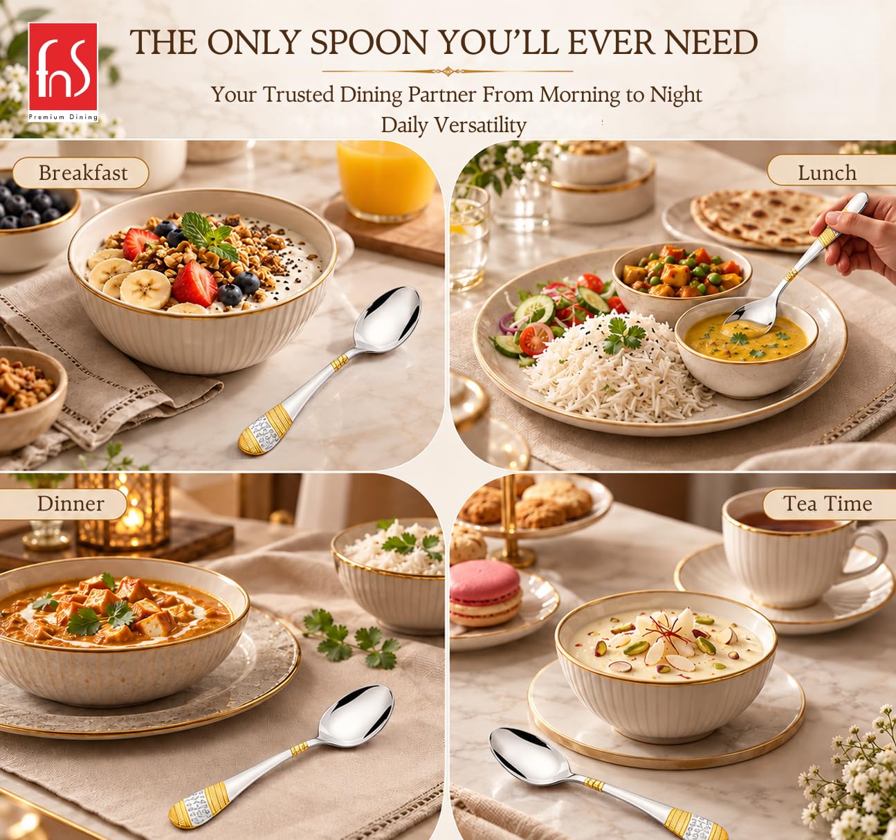 FNS Gold Plated Spoon Set - Luxury Cutlery -5