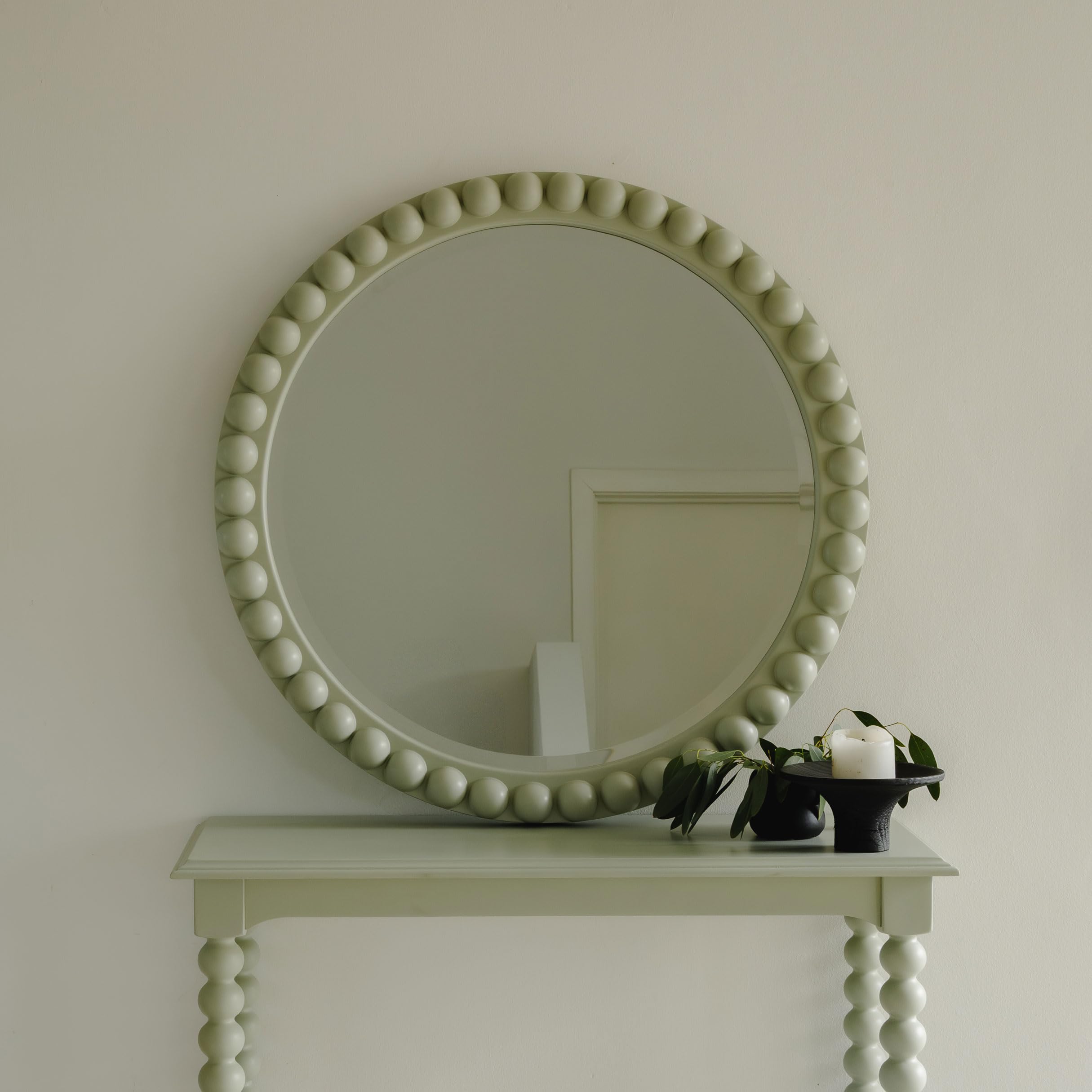 Statement Furniture - Cromwell Round Wall Mirror - Bobbin Design - 77cm - Light Green