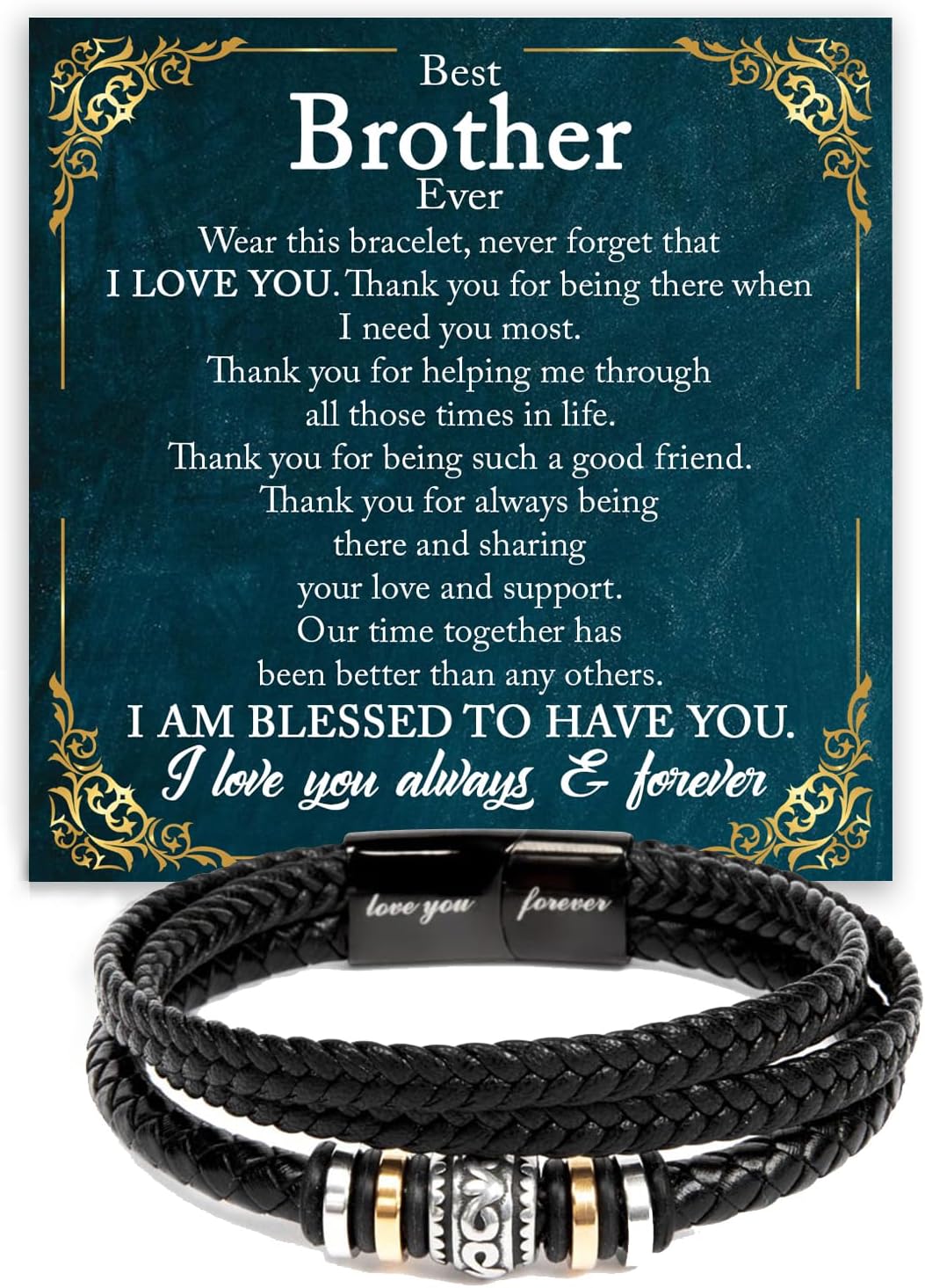 To My Brother Love You Forever Bracelets, Birthday Gifts For Brother Bracelet With Message Card And Box, Brothers Bracelets for Men, Meaningful Gifts For Him Birthday Christmas