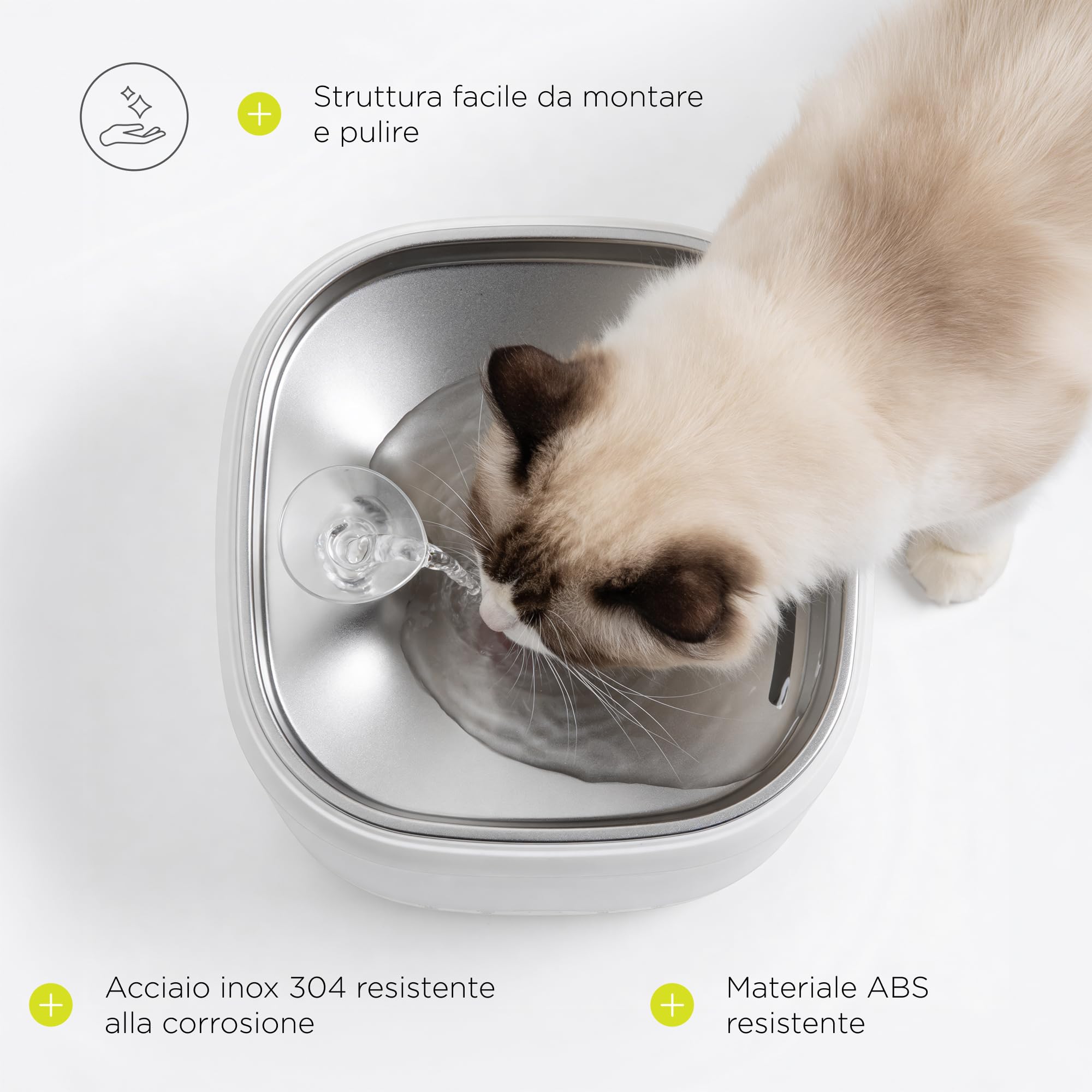 Rillan Fontanella d'Acqua per Gatti da 2 L | Fontana per Gatti con Filtro Carbone e Doppia Alimentazione USB e Batterie Facile e Rapida da Pulire, Igienica