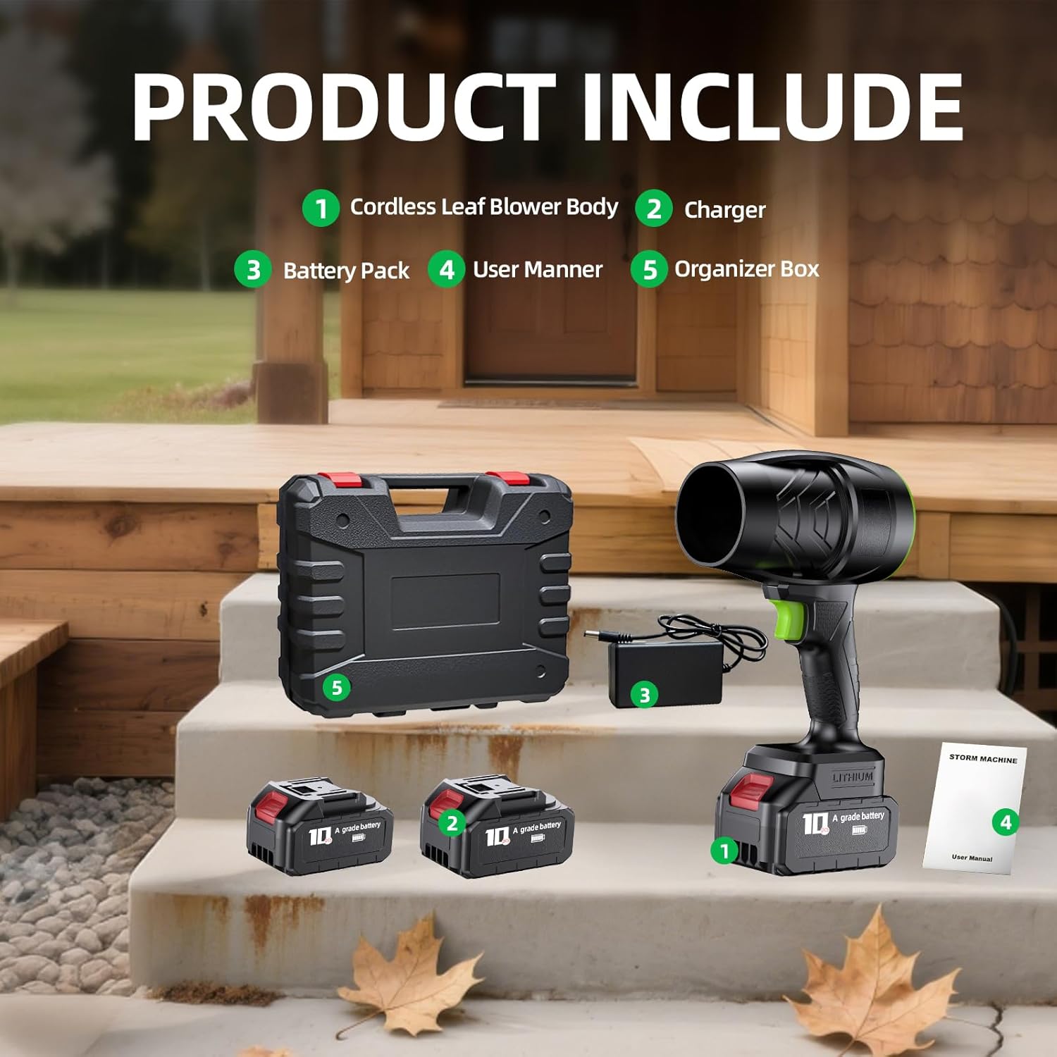 Electric Cordless Leaf Blower -150000RPM Handheld Leaf Blower 2 X 1.5Ah Batteries and Charger Included - Lightweight Leaf Blowers for Patio Cleaning, Lawn Care, Blowing Leaves and Dust, Black