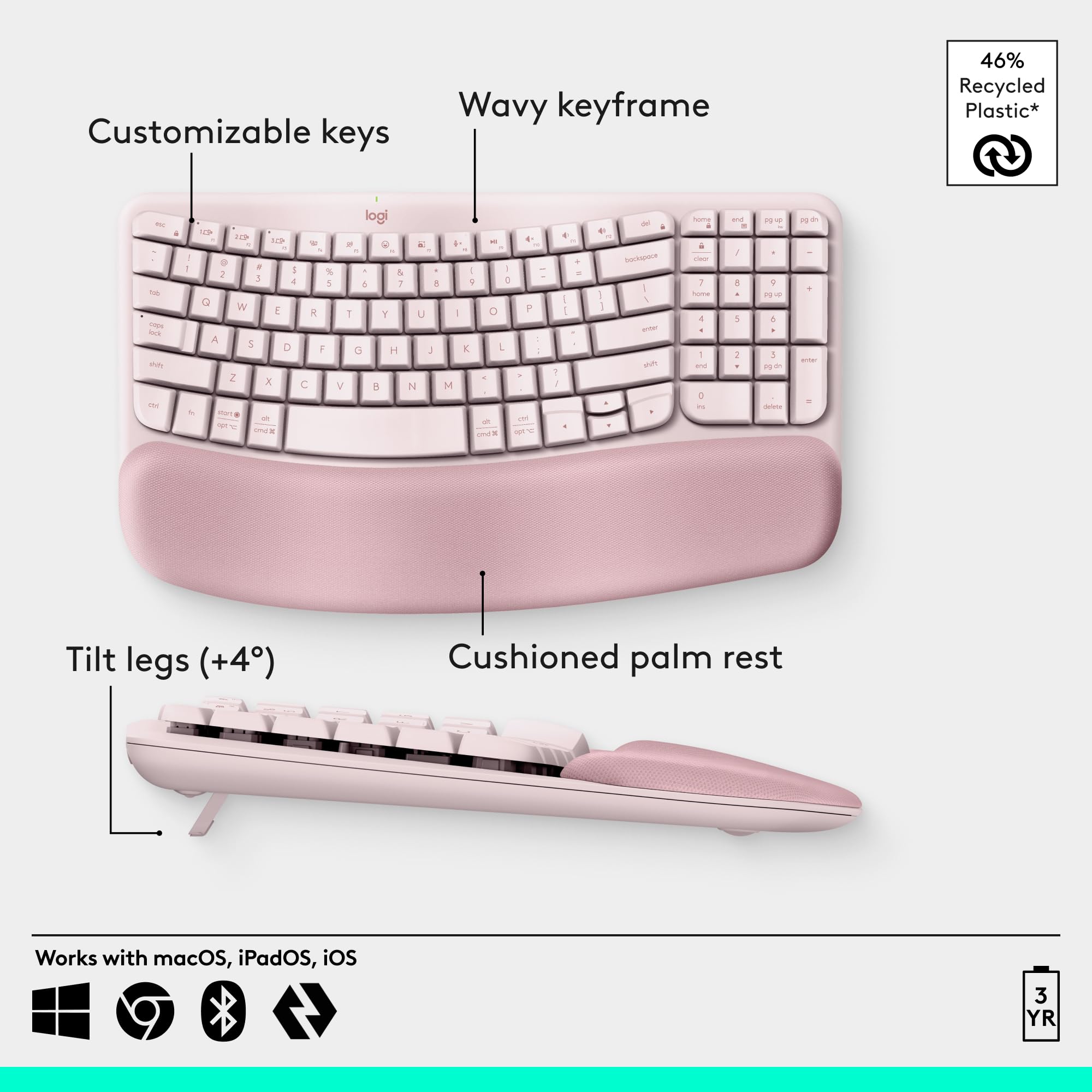 Amazon.com: Logitech Wave Keys Wireless Ergonomic Keyboard with