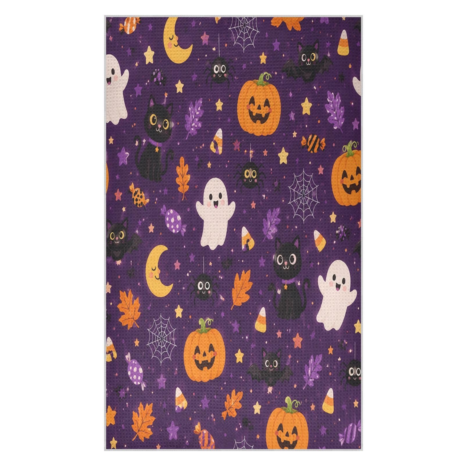 Lyeorm Cat Pumpkin Waffle Weave Kitchen Towels 18x30 Inch Soft Absorbent Microfiber Dish Cloths