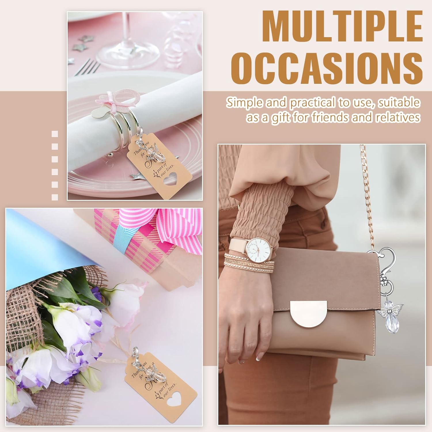 Fumete 100 Pieces Baptism Favors Set Angel Keychains Favor Baptism Boxes White Organza Bags with Tags for Bautizo Recuerdos Christening Memorial Gifts Wedding Baby Shower Party Supplies - Image 6