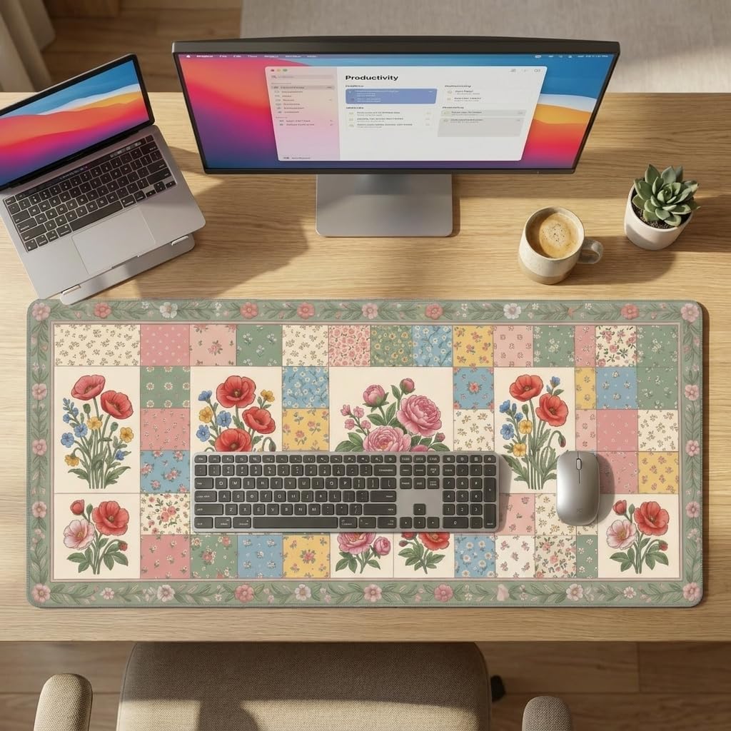 CONCISE Large Desk Mat 35.4x15.7, Sage Green Quilted Patchwork Mouse Pad image 3
